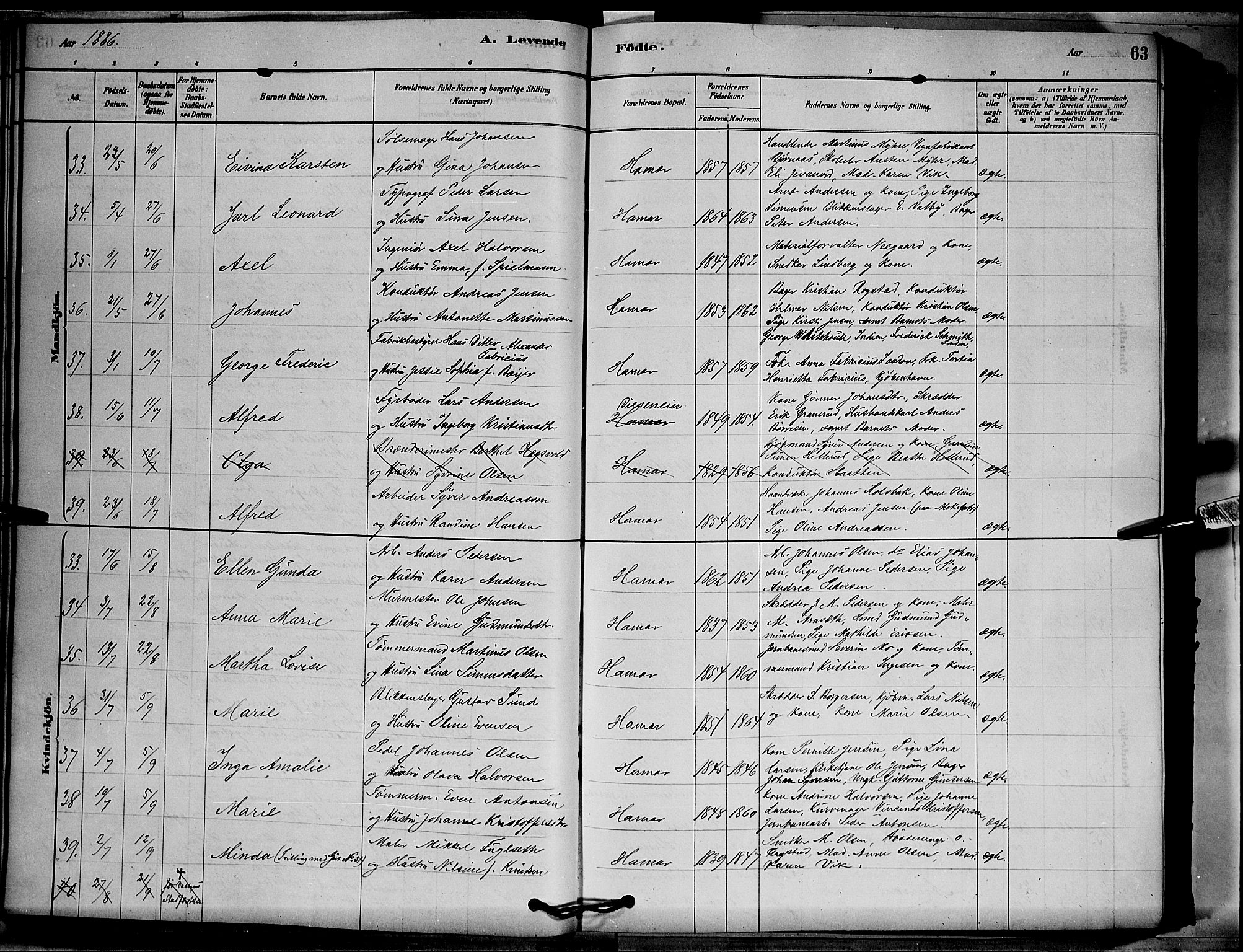 Vang prestekontor, Hedmark, AV/SAH-PREST-008/H/Ha/Hab/L0012: Parish register (copy) no. 12, 1878-1889, p. 63