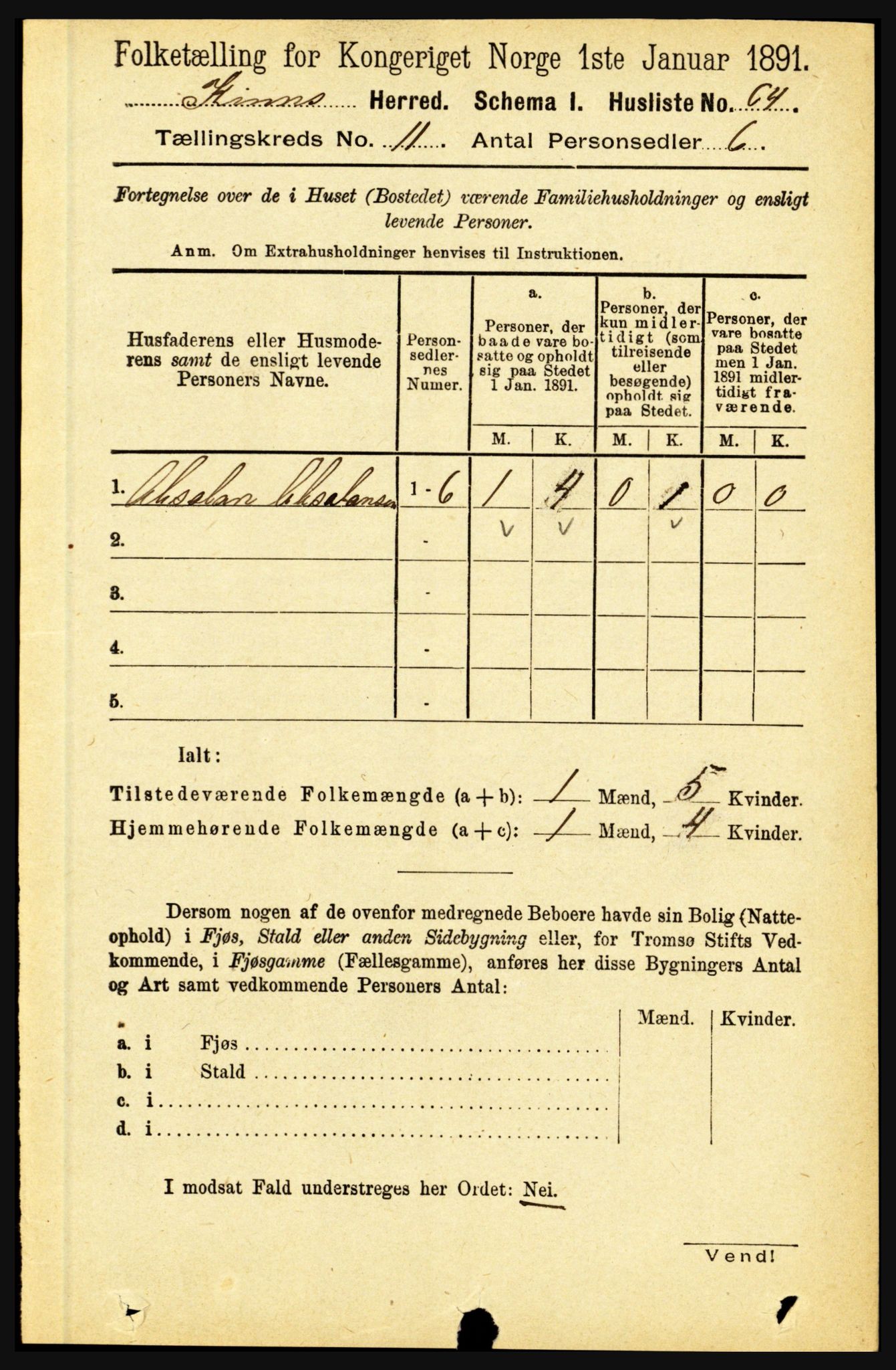 RA, 1891 census for 1437 Kinn, 1891, p. 4051