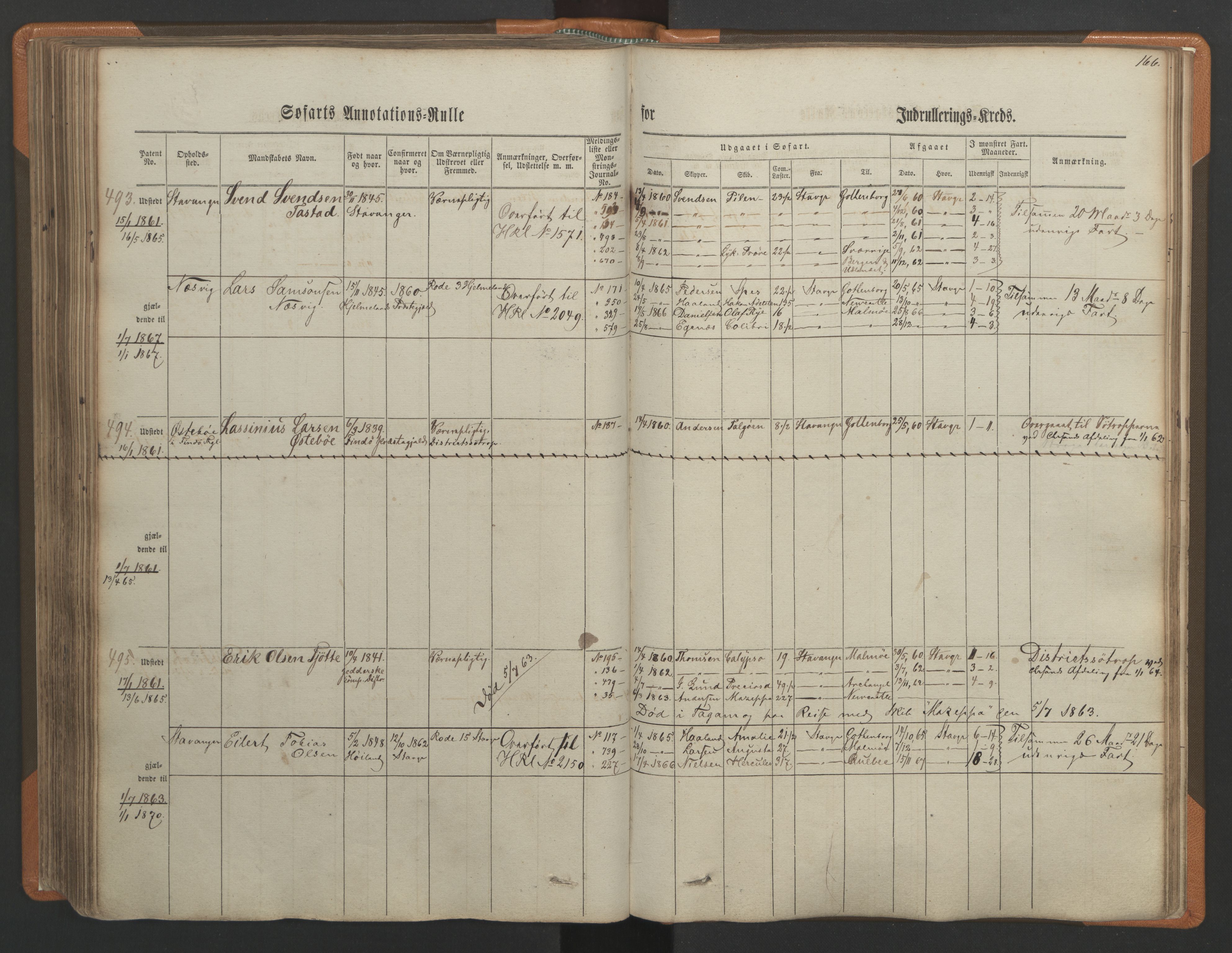 Stavanger sjømannskontor, AV/SAST-A-102006/F/Ff/L0001: Annotasjonsrulle, patentnr. 1-597 (del 1), 1860-1864, p. 176