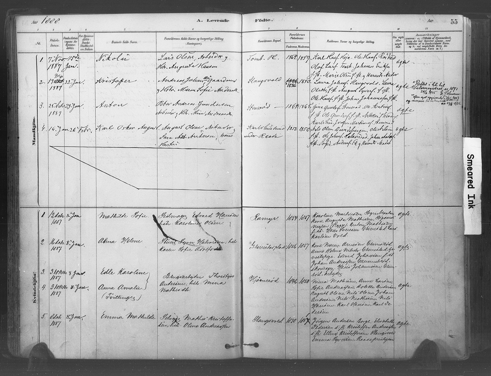 Råde prestekontor kirkebøker, AV/SAO-A-2009/F/Fa/L0007: Parish register (official) no. 7, 1878-1902, p. 55