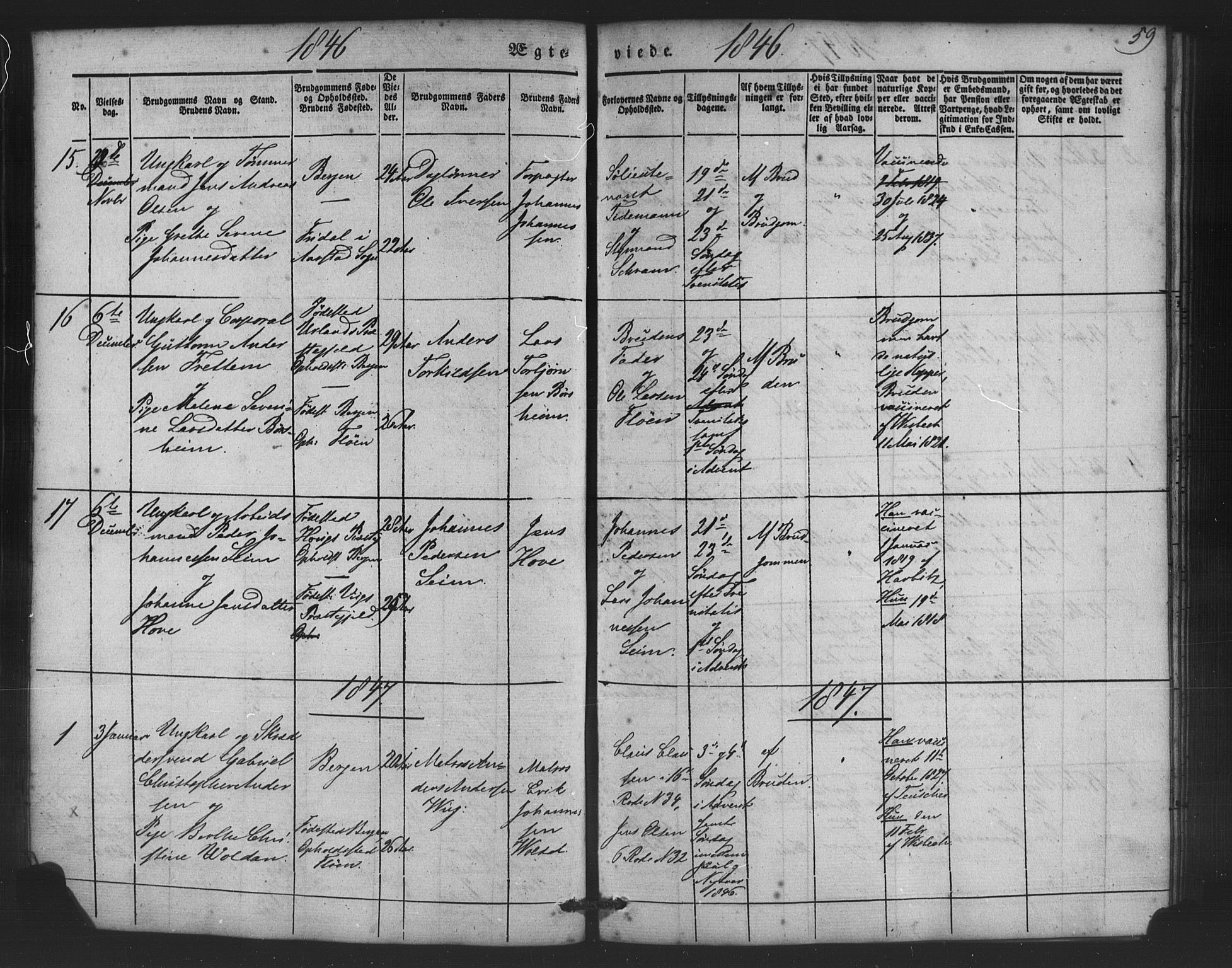 St. Jørgens hospital og Årstad sokneprestembete, SAB/A-99934: Parish register (copy) no. A 5, 1844-1871, p. 59