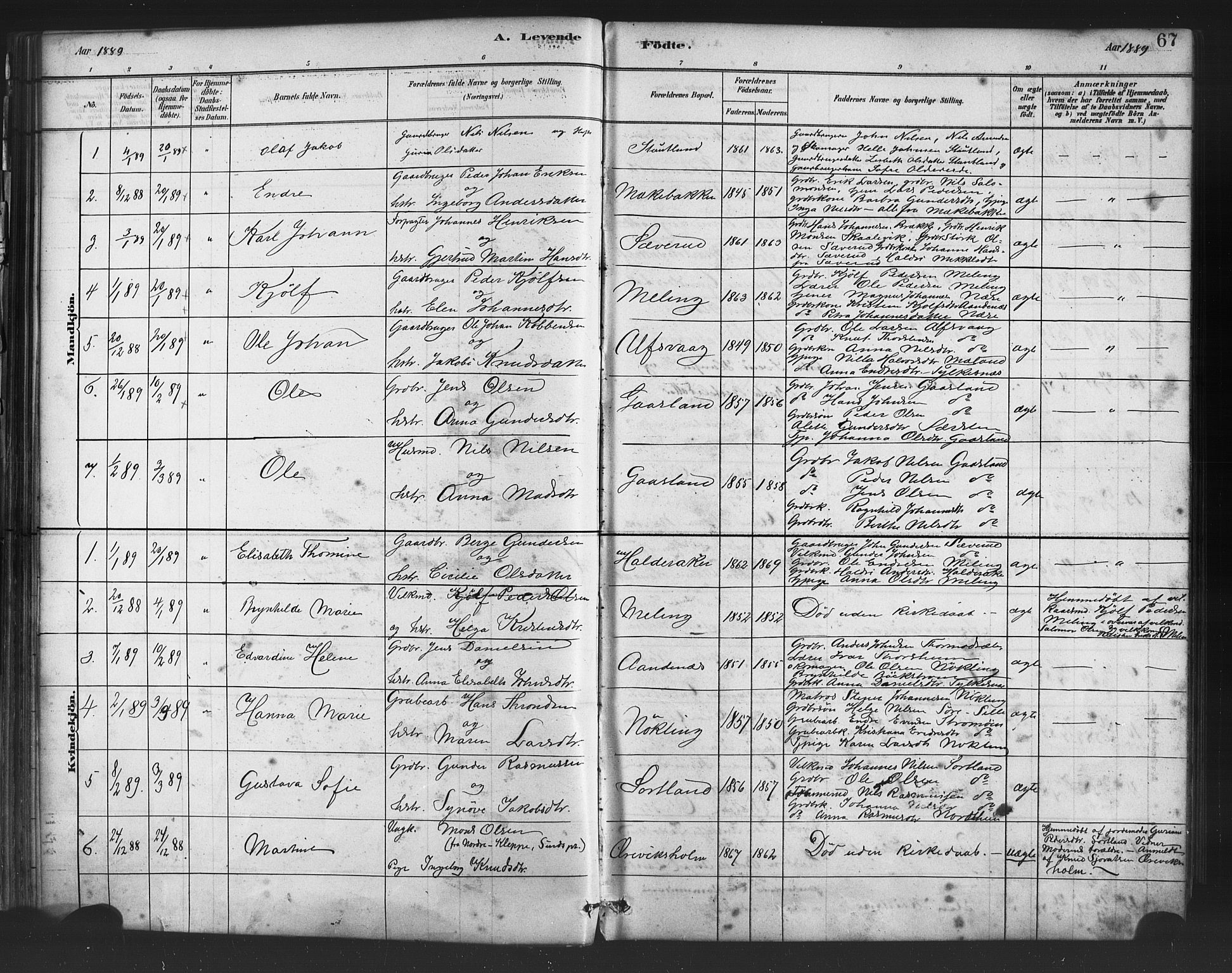 Finnås sokneprestembete, SAB/A-99925/H/Ha/Haa/Haac/L0001: Parish register (official) no. C 1, 1881-1894, p. 67