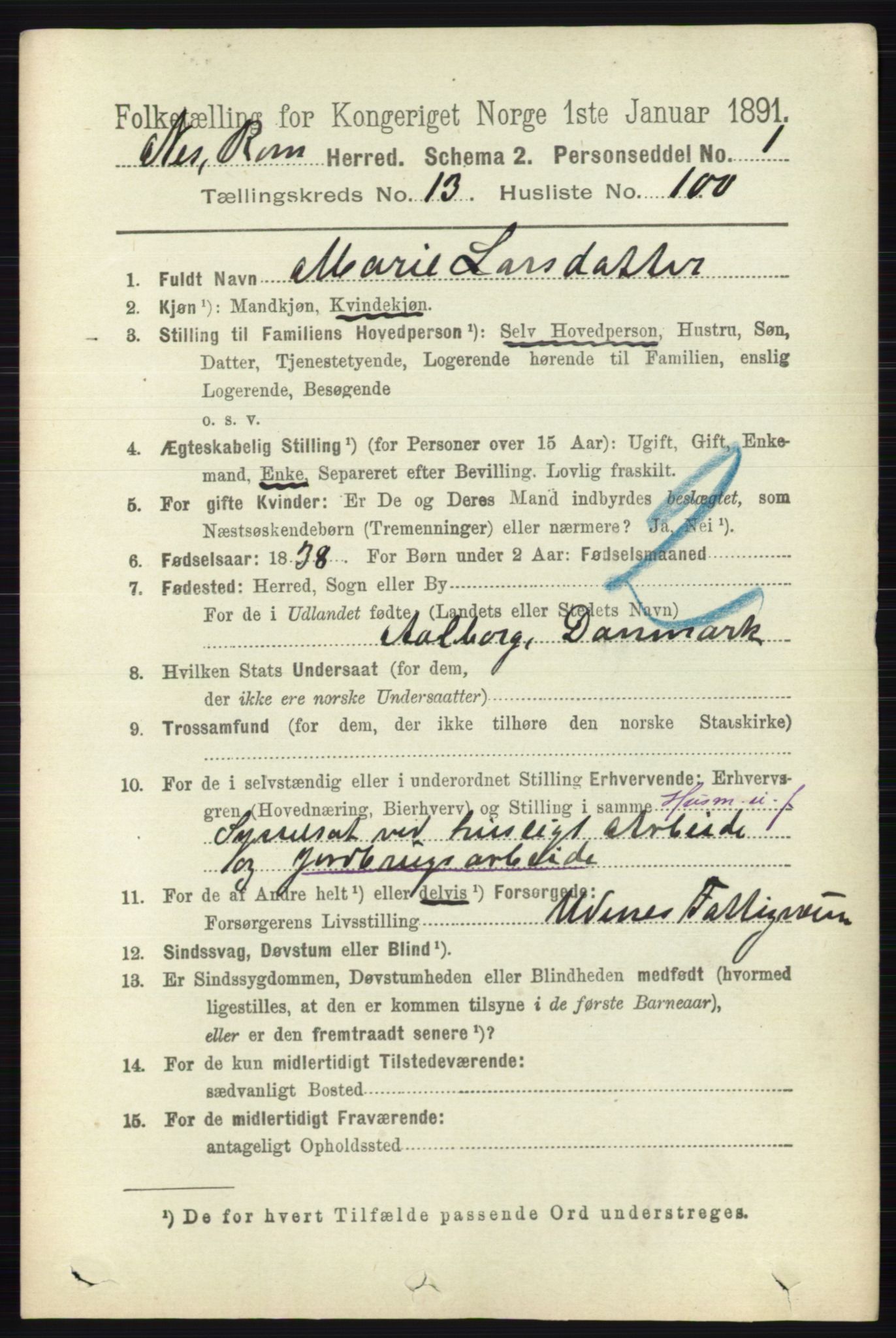 RA, 1891 census for 0236 Nes, 1891, p. 8413