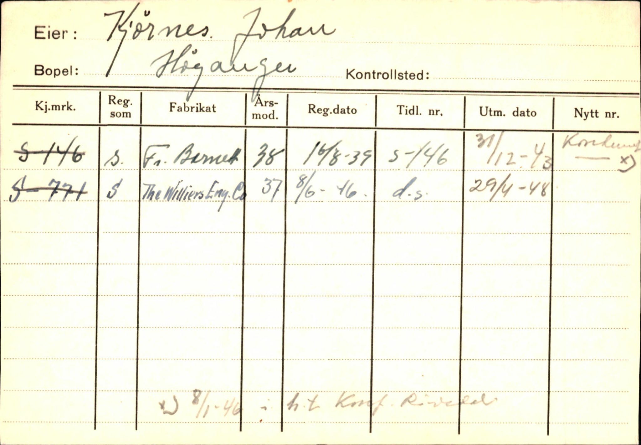 Statens vegvesen, Sogn og Fjordane vegkontor, SAB/A-5301/4/F/L0130: Eigarregister Eid T-Å. Høyanger A-O, 1945-1975, p. 1741