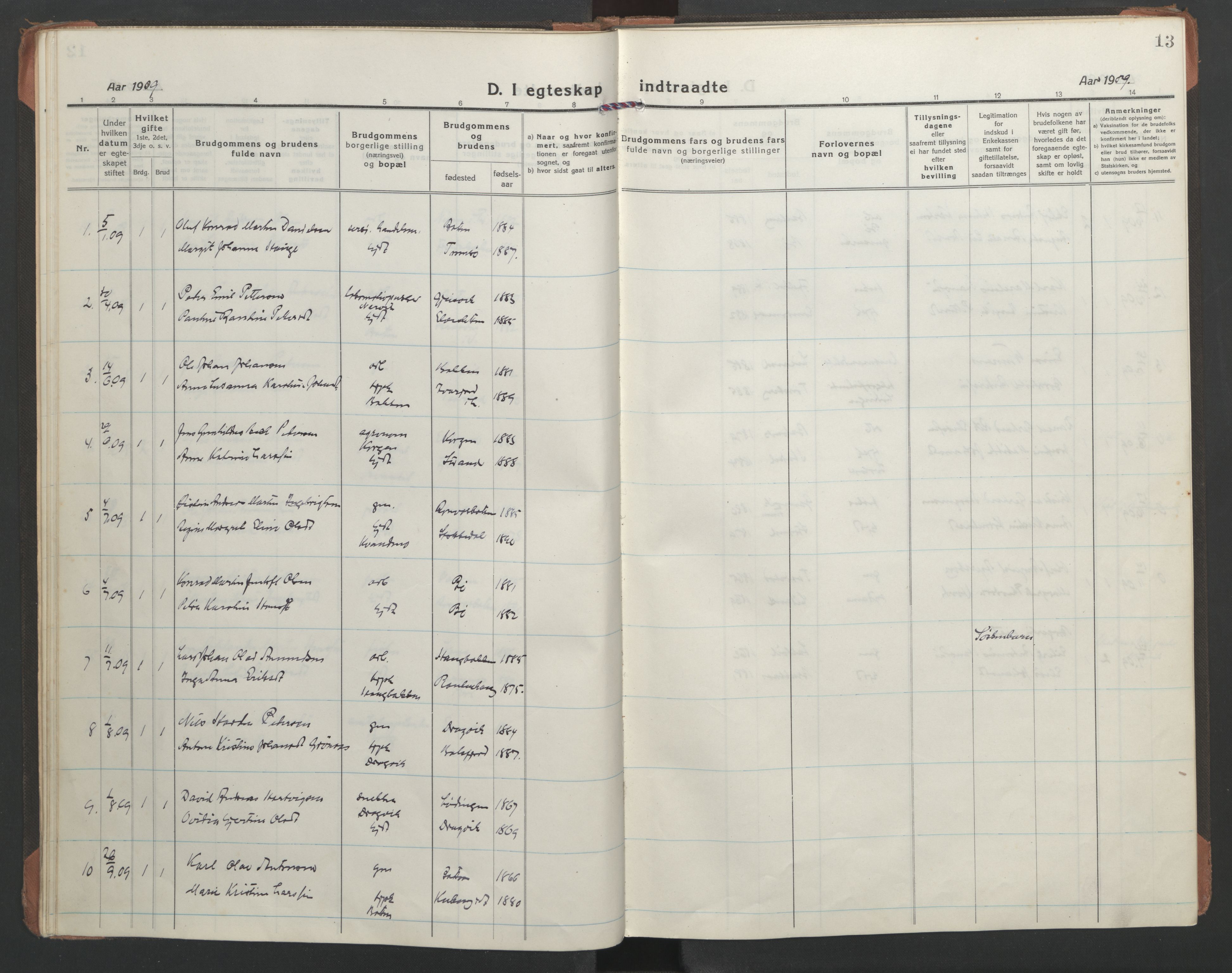 Ministerialprotokoller, klokkerbøker og fødselsregistre - Nordland, AV/SAT-A-1459/863/L0902: Parish register (official) no. 863A14, 1906-1937, p. 13