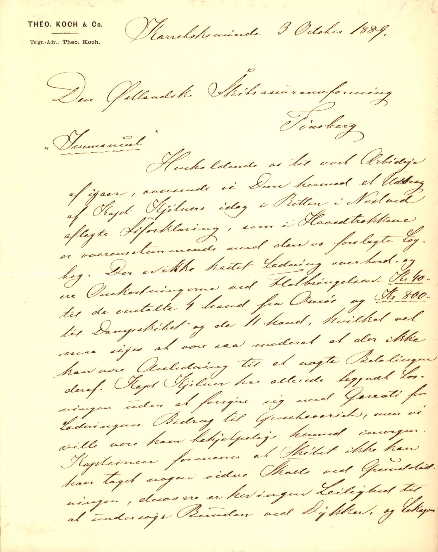 Pa 63 - Østlandske skibsassuranceforening, VEMU/A-1079/G/Ga/L0023/0008: Havaridokumenter / Immanuel, Wilhelm, Tobine, Diaz, Esmeralda, Tjømø, 1889, p. 14