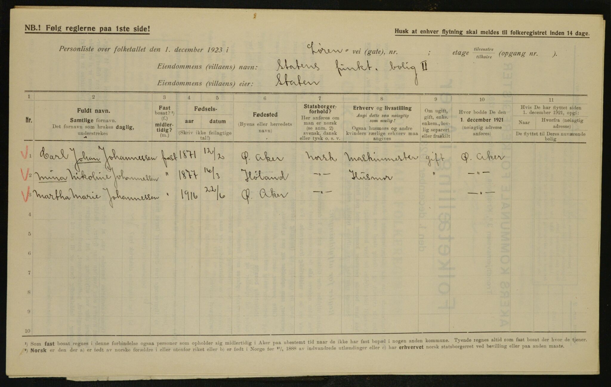 , Municipal Census 1923 for Aker, 1923, p. 28838