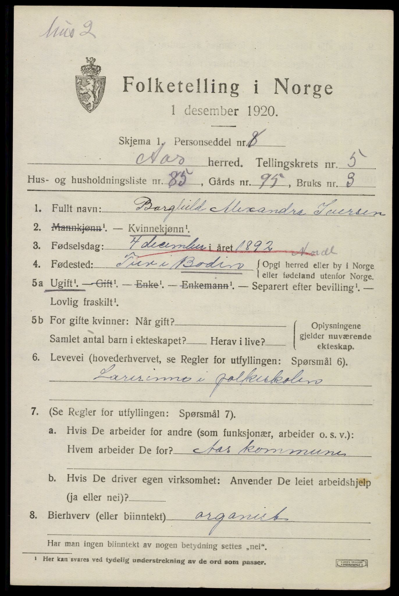 SAO, 1920 census for Ås, 1920, p. 6838