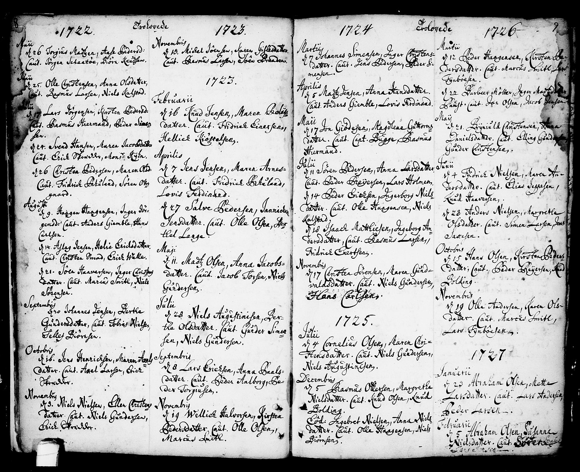 Kragerø kirkebøker, SAKO/A-278/F/Fa/L0001: Parish register (official) no. 1, 1702-1766, p. 8-9