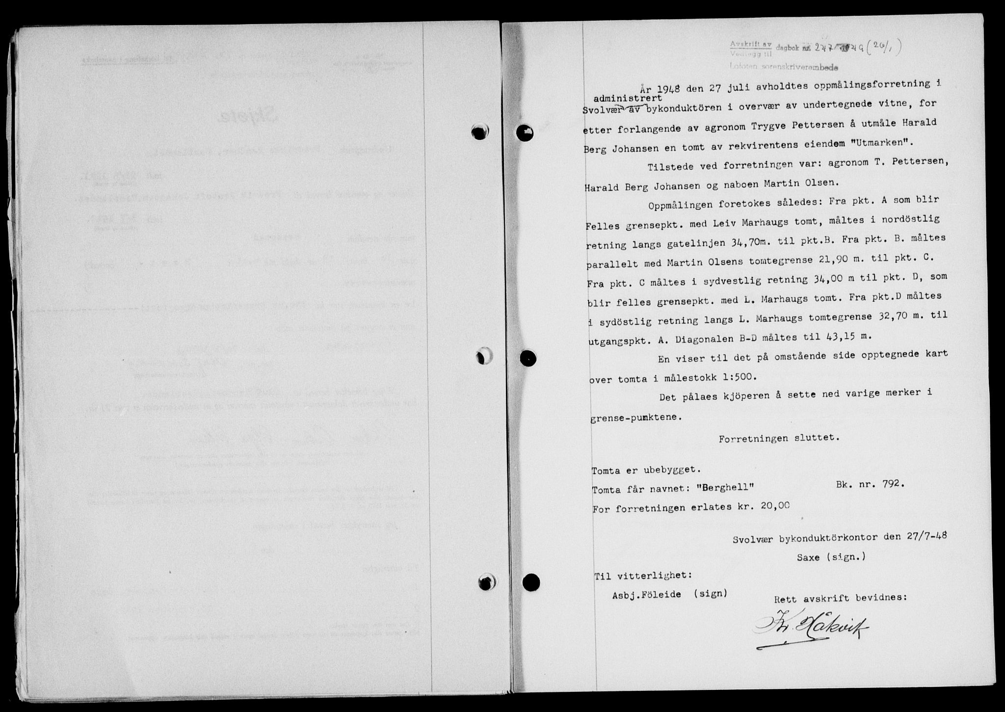 Lofoten sorenskriveri, SAT/A-0017/1/2/2C/L0020a: Mortgage book no. 20a, 1948-1949, Diary no: : 247/1949