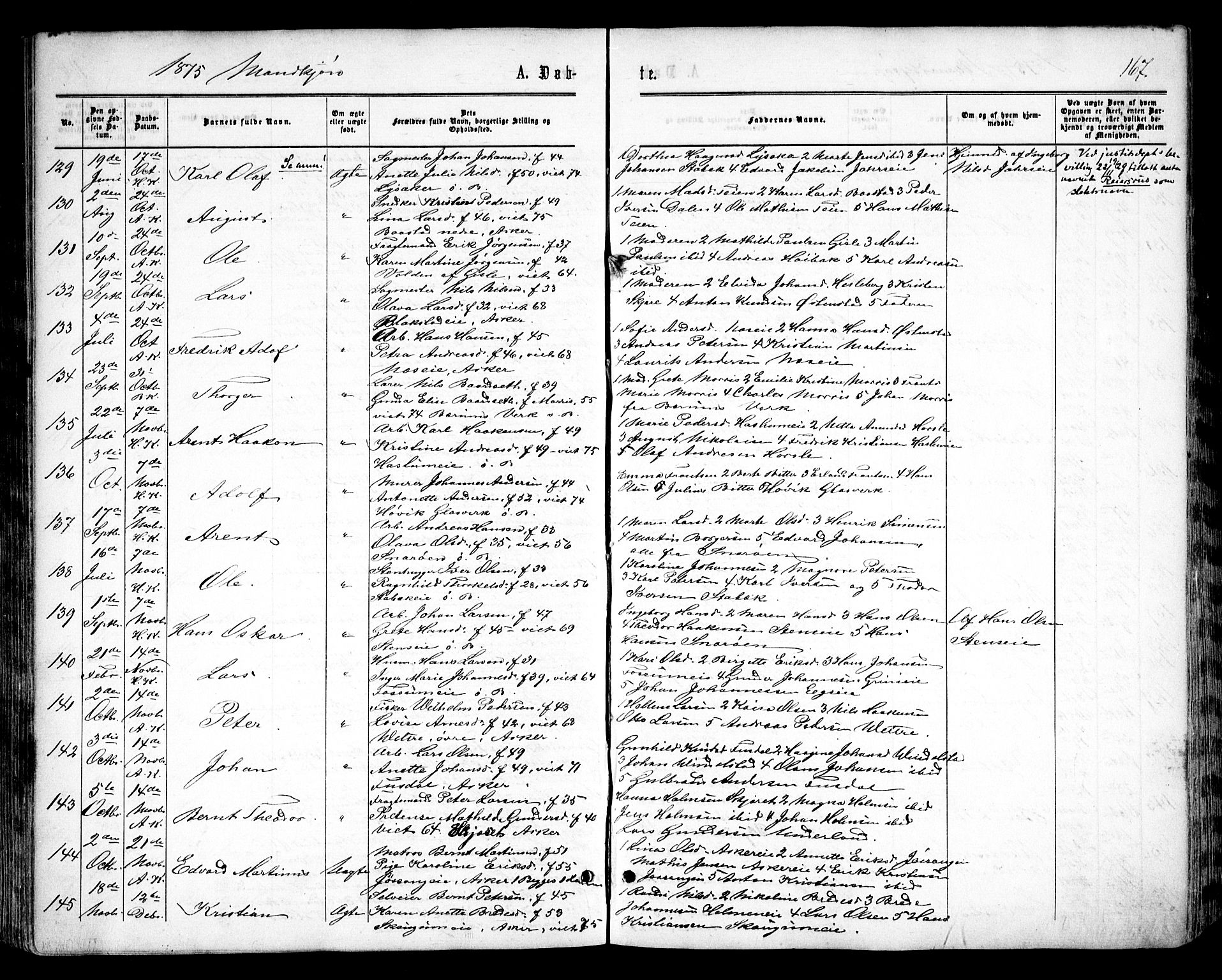 Asker prestekontor Kirkebøker, AV/SAO-A-10256a/F/Fa/L0008: Parish register (official) no. I 8, 1865-1878, p. 167