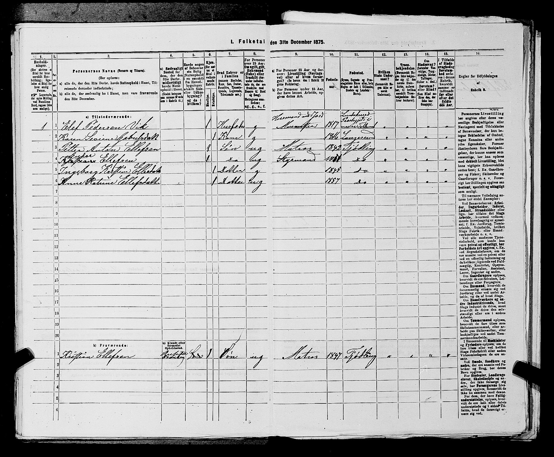 SAKO, 1875 census for 0725P Tjølling, 1875, p. 710