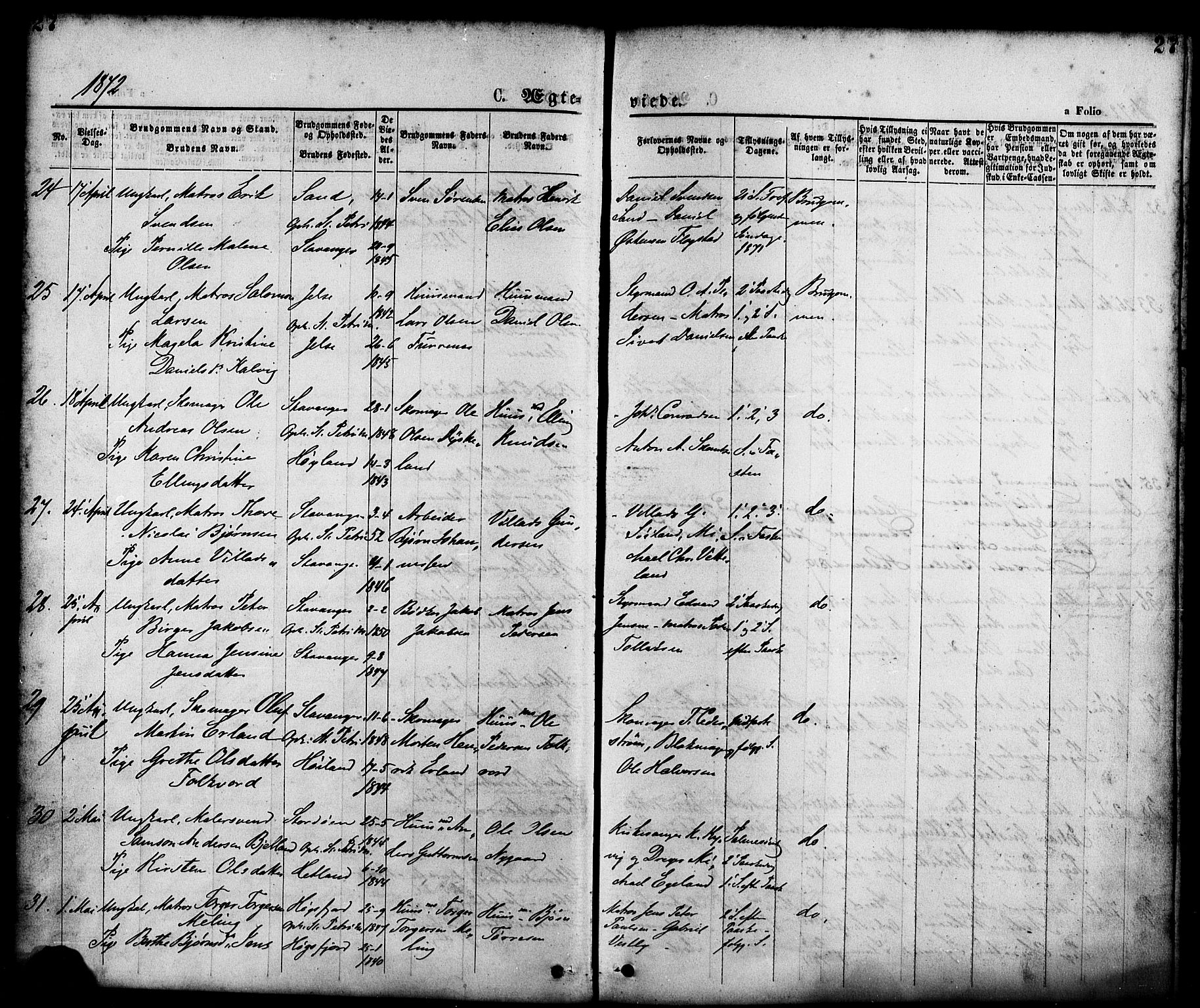 St. Petri sokneprestkontor, AV/SAST-A-101813/001/30/30BA/L0010: Parish register (official) no. A 10, 1869-1878, p. 27