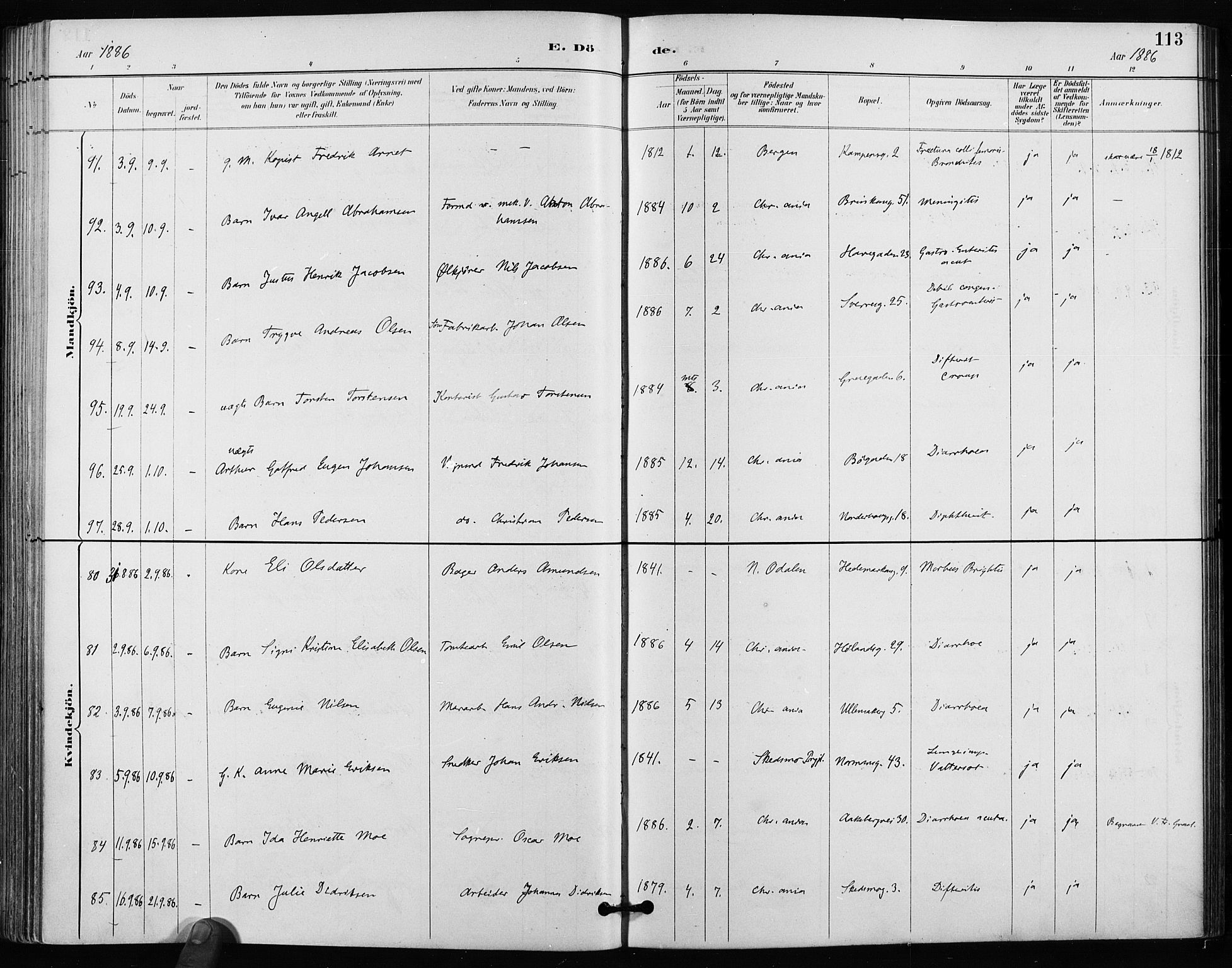 Kampen prestekontor Kirkebøker, SAO/A-10853/F/Fa/L0004: Parish register (official) no. I 4, 1885-1892, p. 113