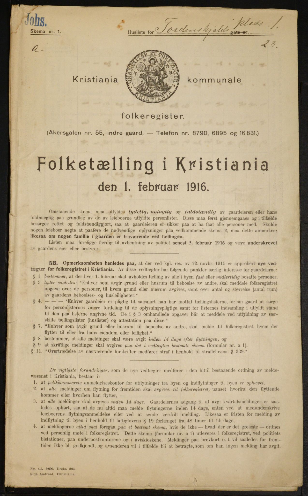 OBA, Municipal Census 1916 for Kristiania, 1916, p. 117038