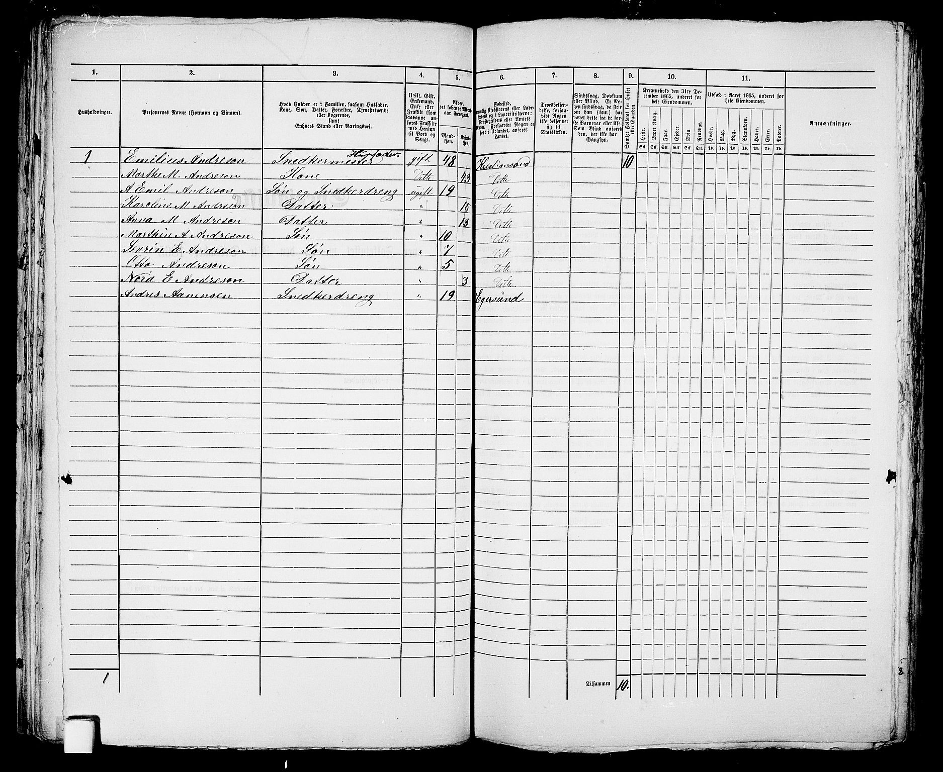 RA, 1865 census for Kristiansand, 1865, p. 167