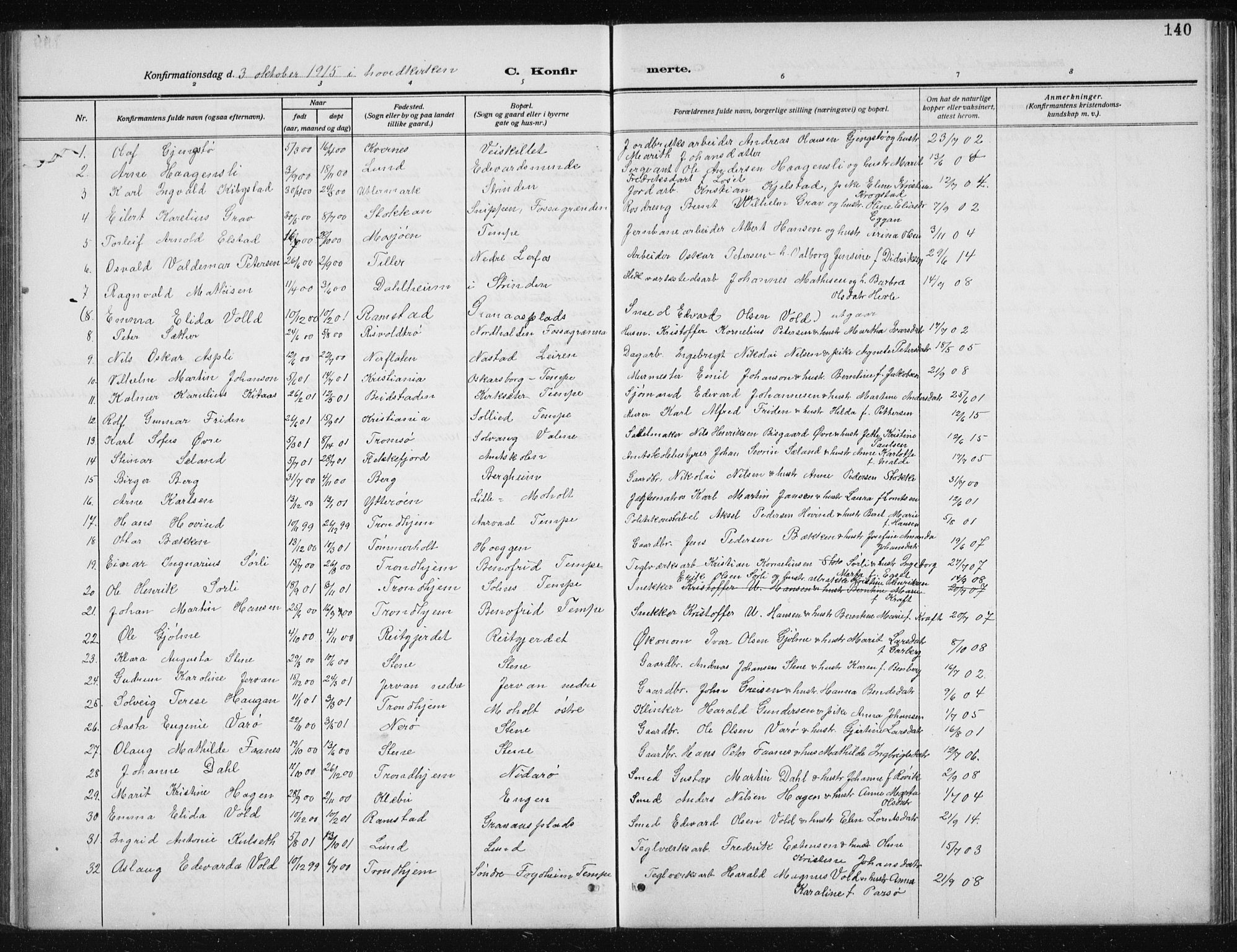 Ministerialprotokoller, klokkerbøker og fødselsregistre - Sør-Trøndelag, SAT/A-1456/606/L0314: Parish register (copy) no. 606C10, 1911-1937, p. 140