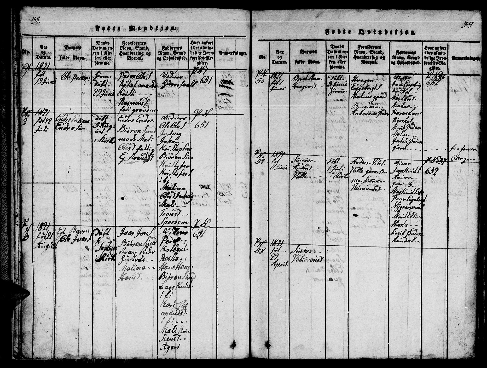 Ministerialprotokoller, klokkerbøker og fødselsregistre - Møre og Romsdal, SAT/A-1454/565/L0752: Parish register (copy) no. 565C01, 1817-1844, p. 38-39