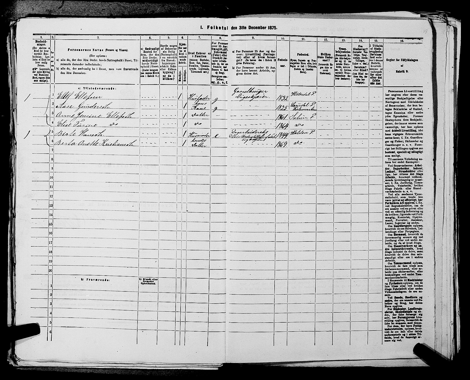 SAKO, 1875 census for 0818P Solum, 1875, p. 1209