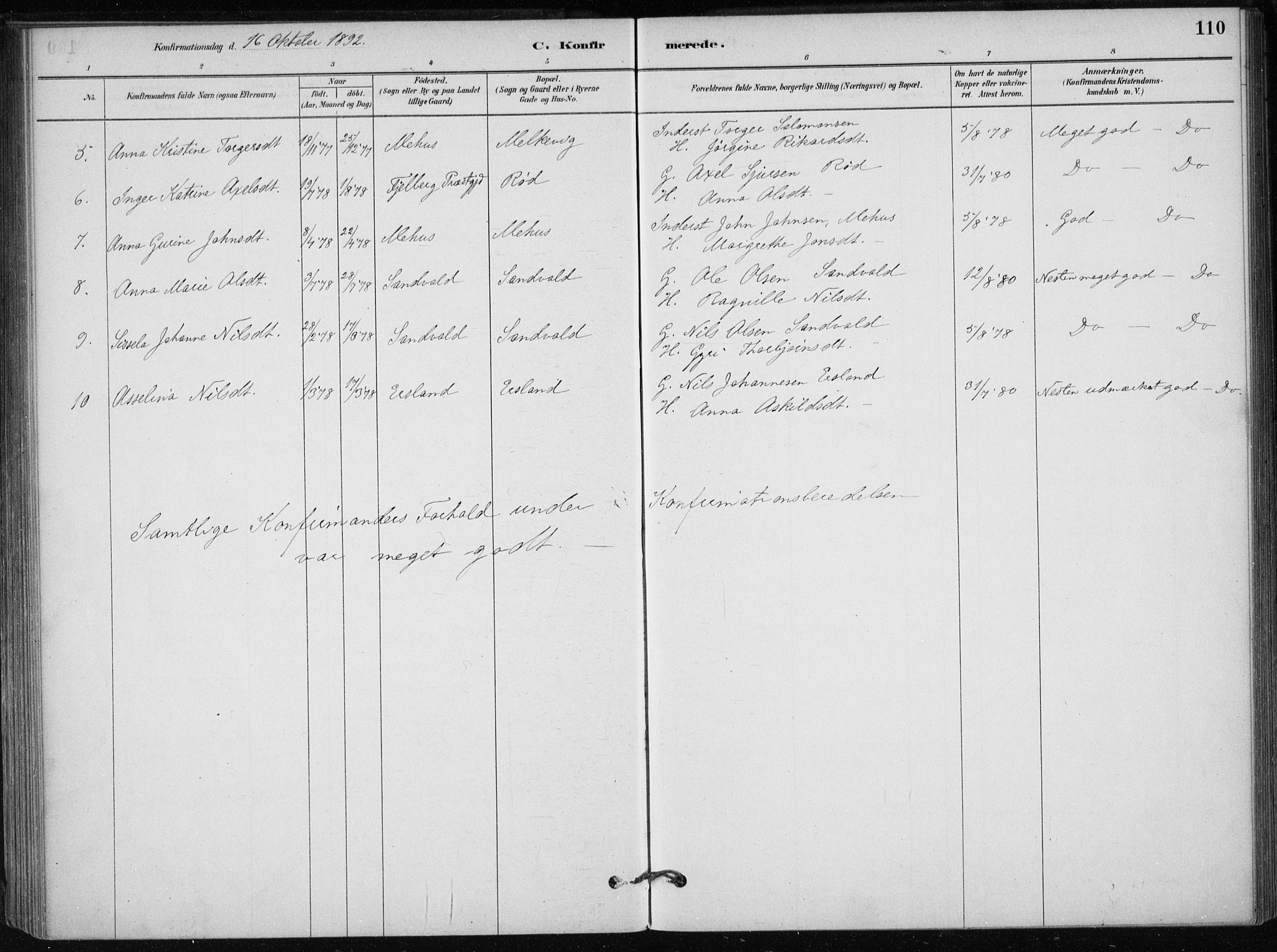 Skånevik sokneprestembete, SAB/A-77801/H/Haa: Parish register (official) no. C  1, 1879-1917, p. 110