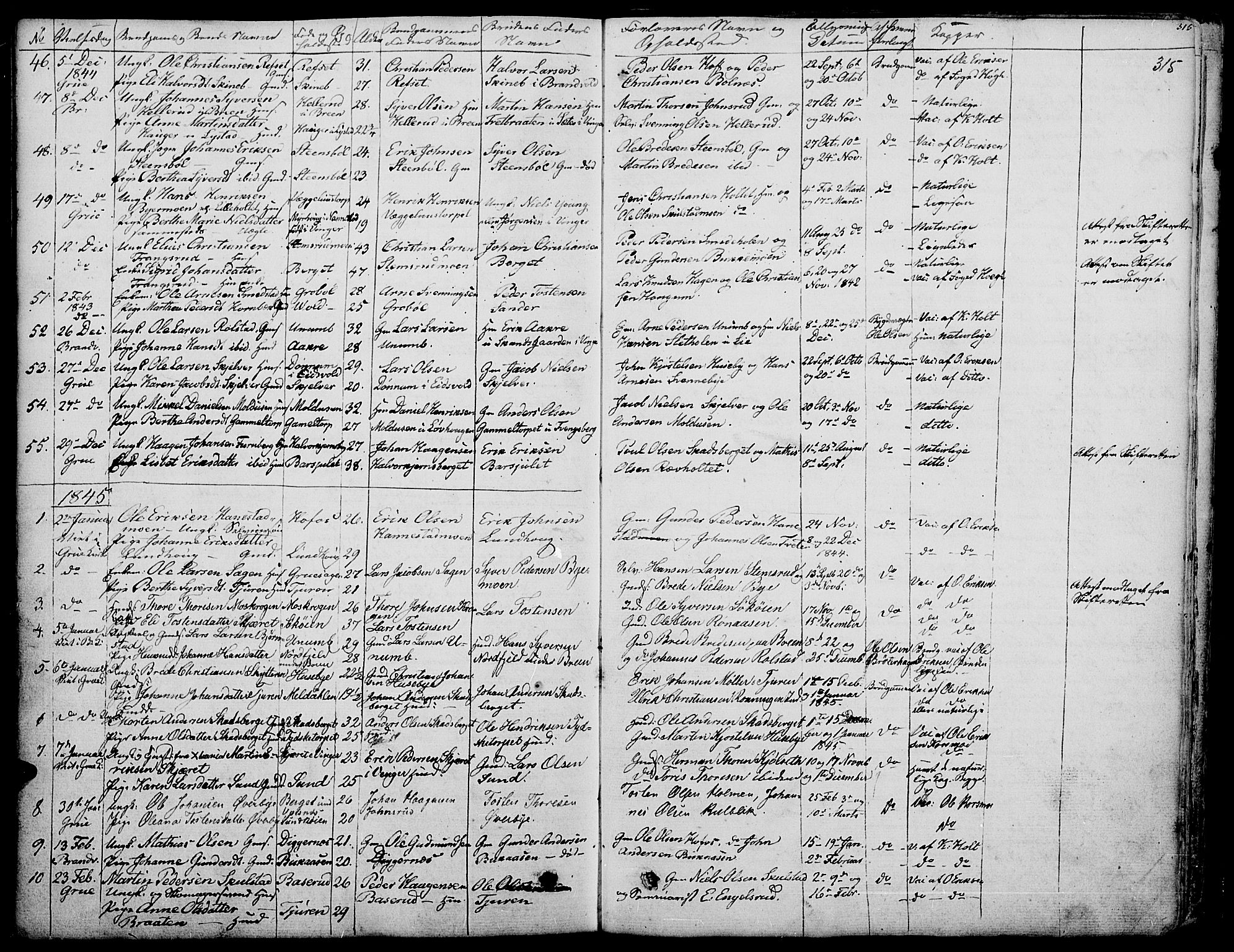 Grue prestekontor, SAH/PREST-036/H/Ha/Haa/L0007: Parish register (official) no. 7, 1830-1847, p. 315