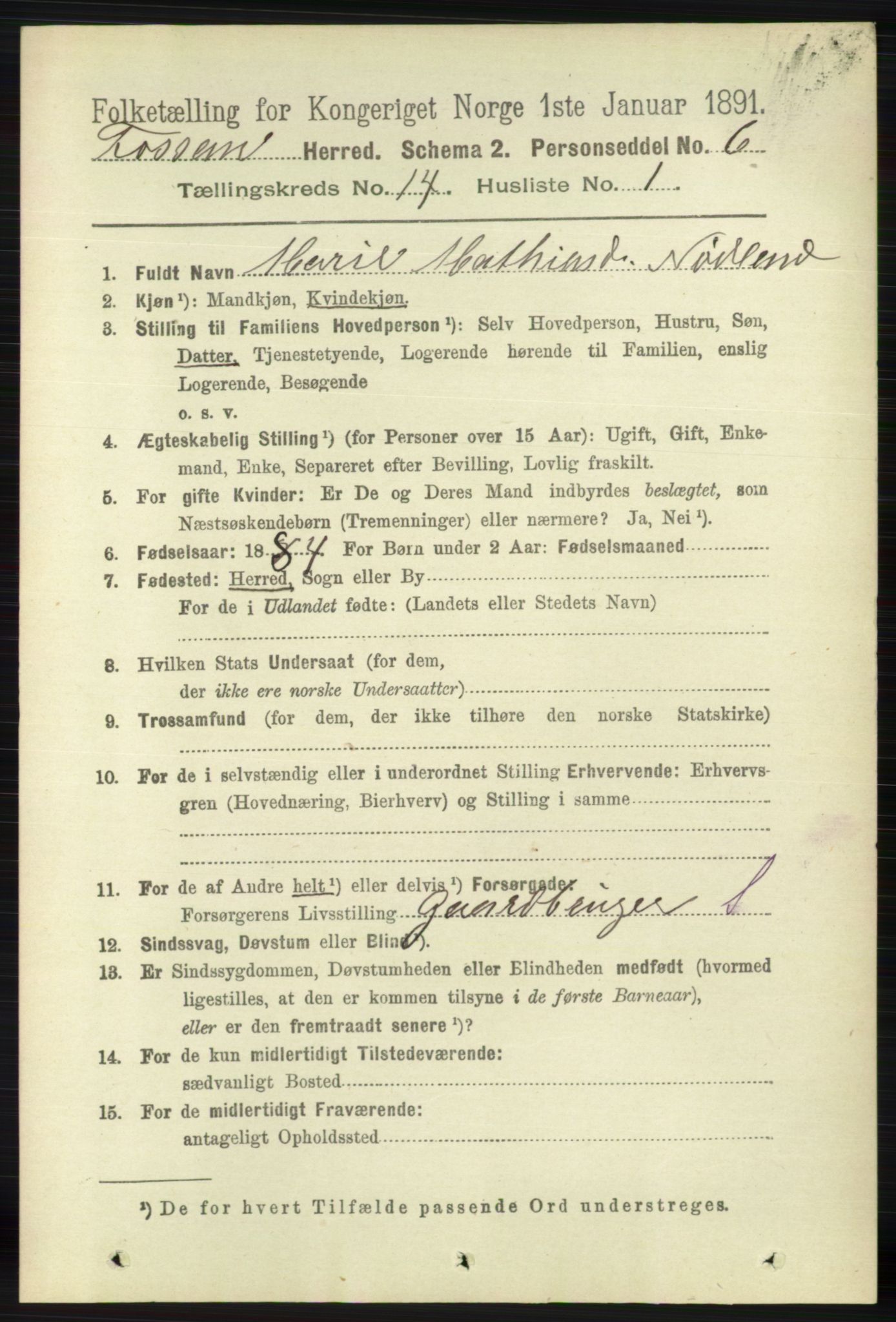 RA, 1891 census for 1129 Forsand, 1891, p. 2225