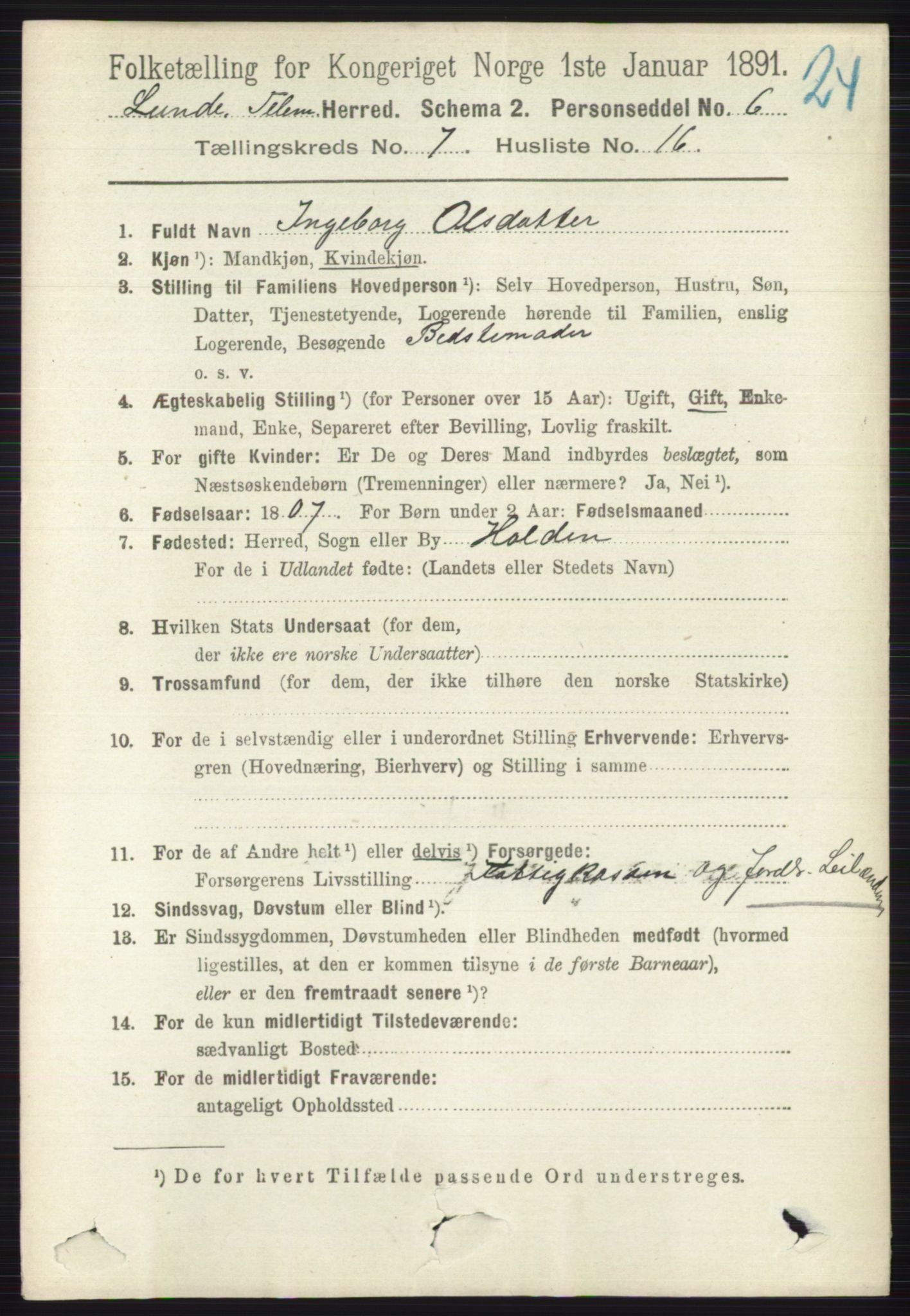 RA, 1891 census for 0820 Lunde, 1891, p. 2310