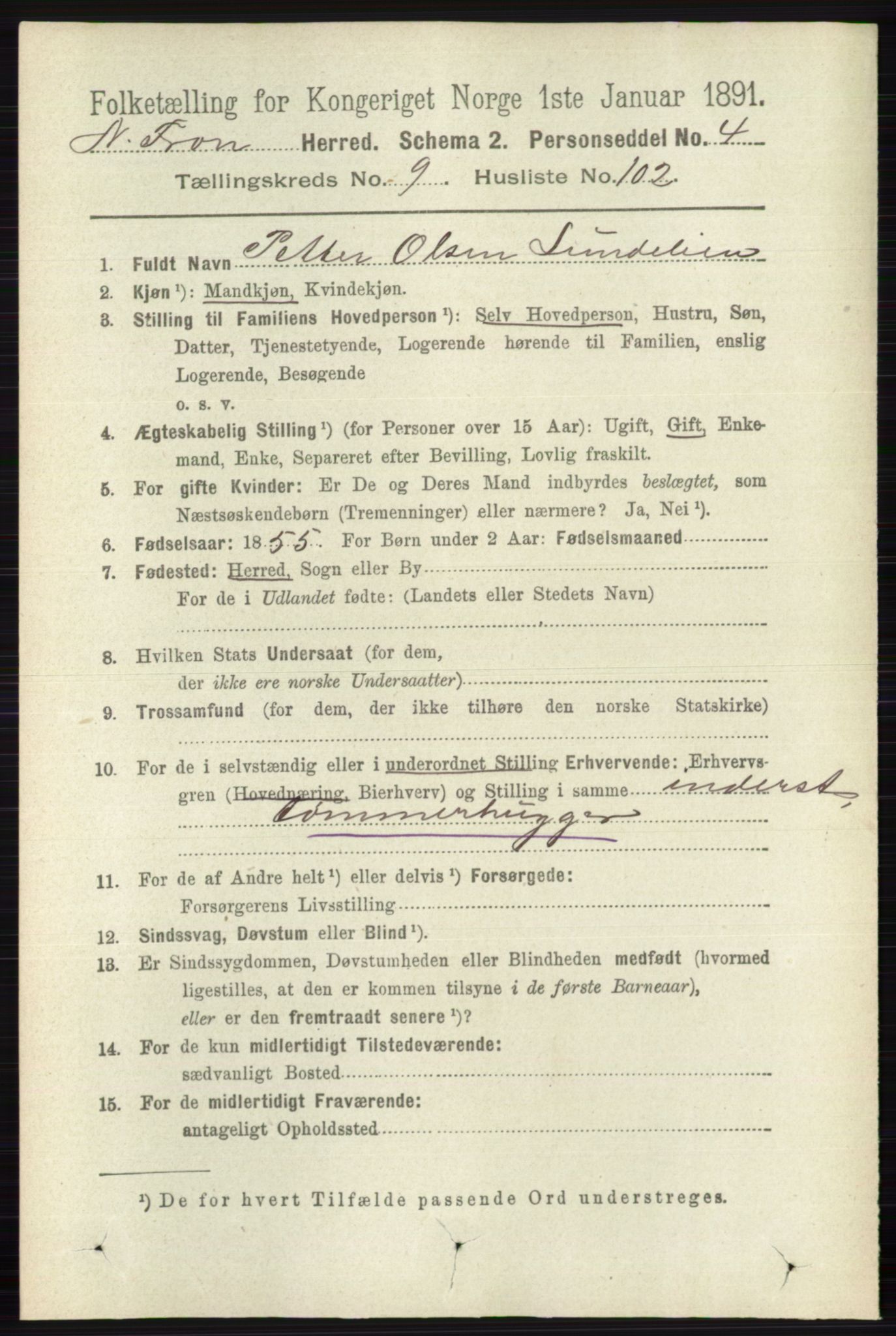 RA, 1891 census for 0518 Nord-Fron, 1891, p. 4263