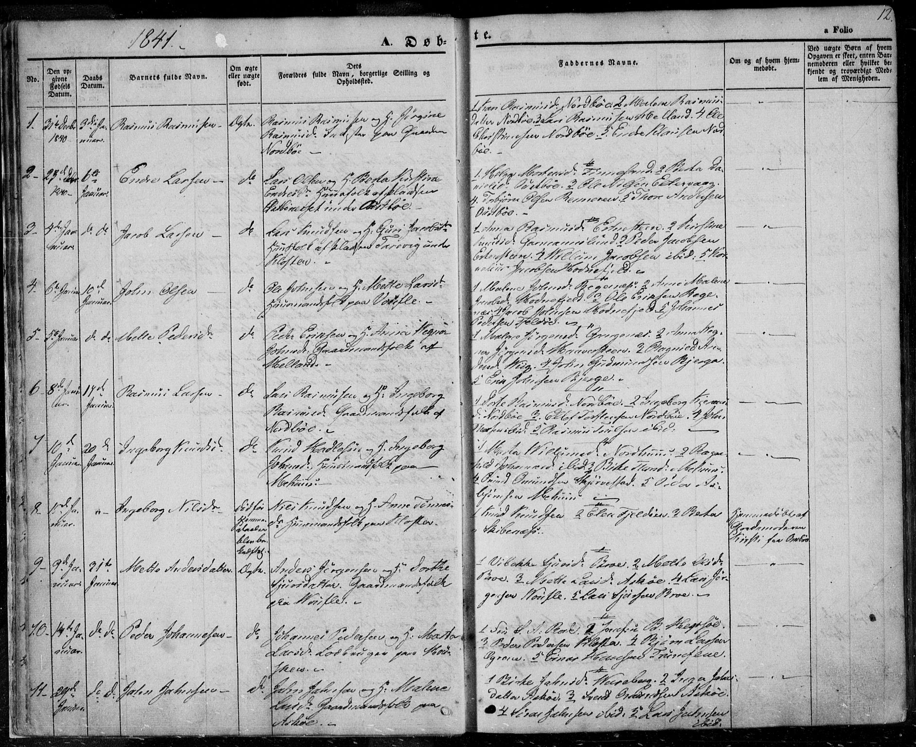 Rennesøy sokneprestkontor, SAST/A -101827/H/Ha/Haa/L0005: Parish register (official) no. A 5, 1838-1859, p. 12