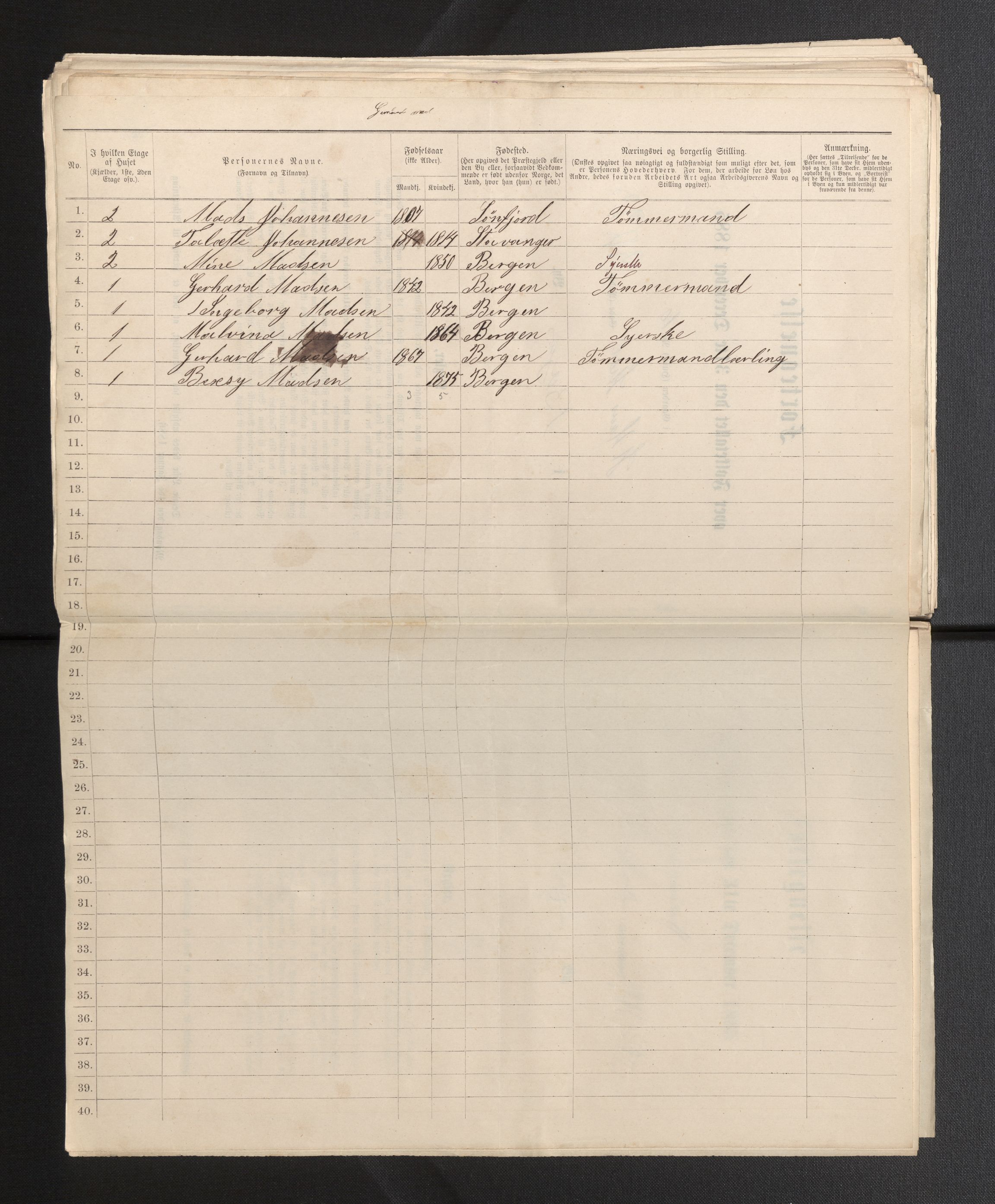 SAB, 1885 census for 1301 Bergen, 1885, p. 5560