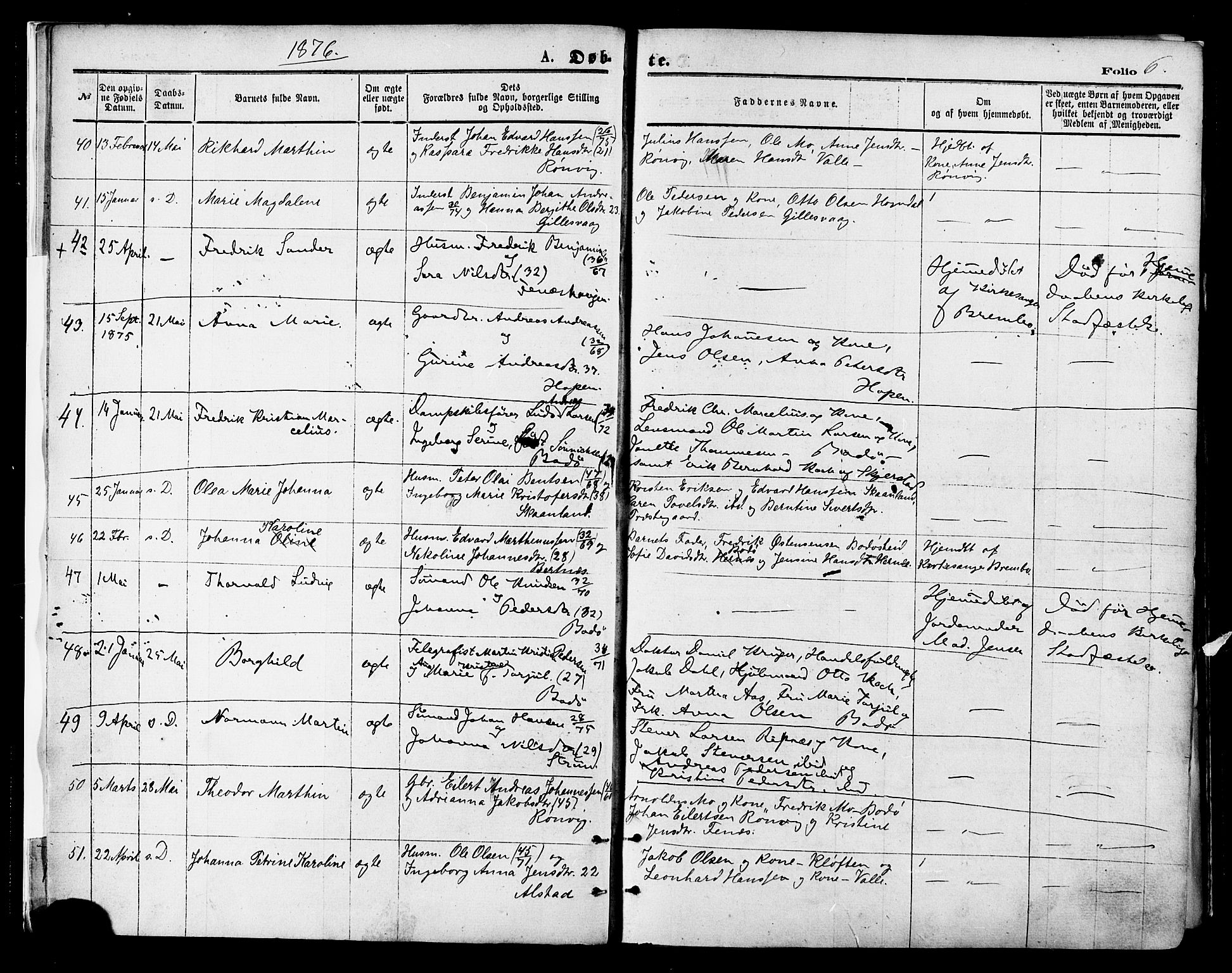 Ministerialprotokoller, klokkerbøker og fødselsregistre - Nordland, SAT/A-1459/801/L0009: Parish register (official) no. 801A09, 1876-1883, p. 6