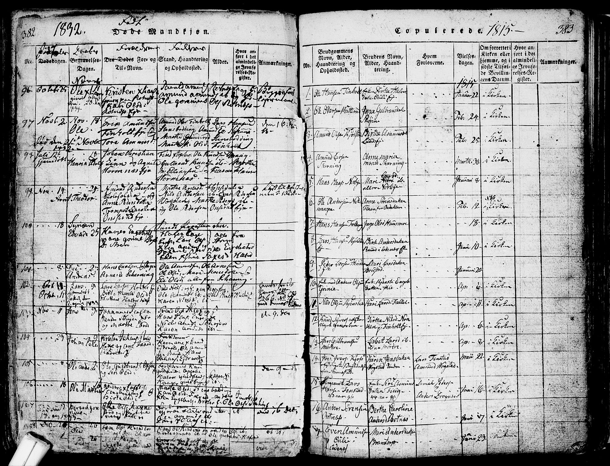 Nes prestekontor Kirkebøker, SAO/A-10410/F/Fa/L0005: Parish register (official) no. I 5, 1815-1835, p. 382-383