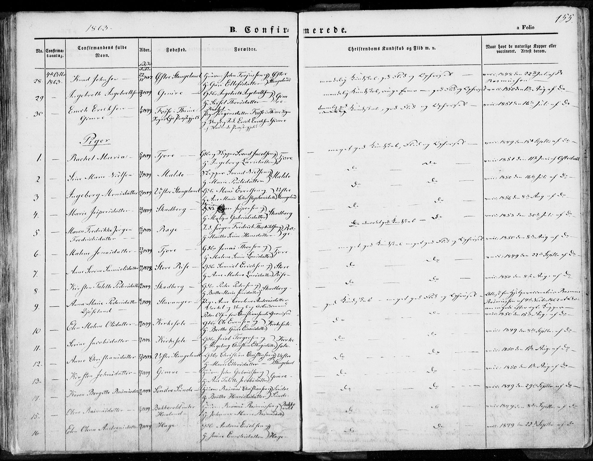 Håland sokneprestkontor, AV/SAST-A-101802/001/30BA/L0007: Parish register (official) no. A 7.1, 1854-1870, p. 155