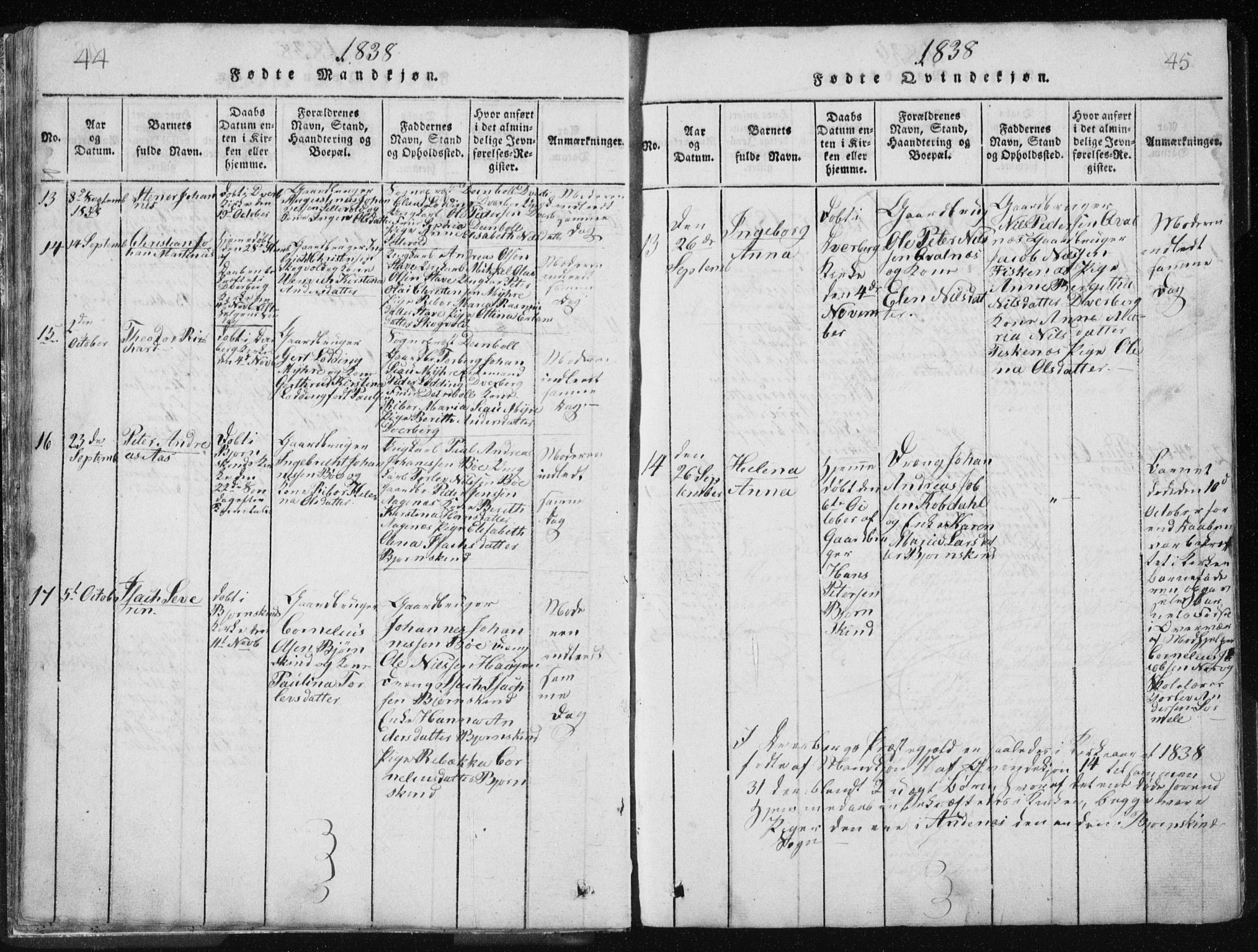 Ministerialprotokoller, klokkerbøker og fødselsregistre - Nordland, AV/SAT-A-1459/897/L1411: Parish register (copy) no. 897C01, 1820-1866, p. 44-45