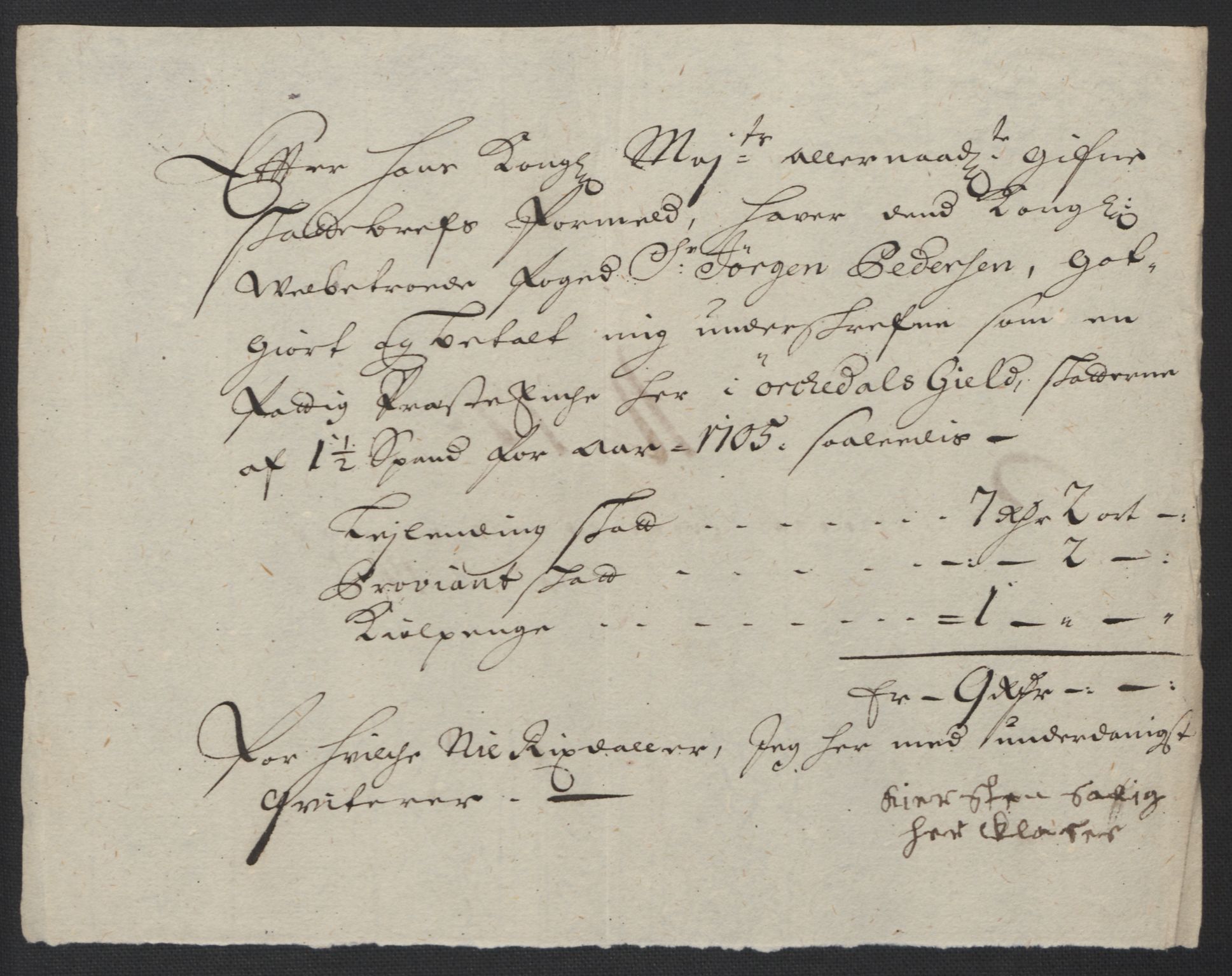 Rentekammeret inntil 1814, Reviderte regnskaper, Fogderegnskap, AV/RA-EA-4092/R60/L3955: Fogderegnskap Orkdal og Gauldal, 1705, p. 198