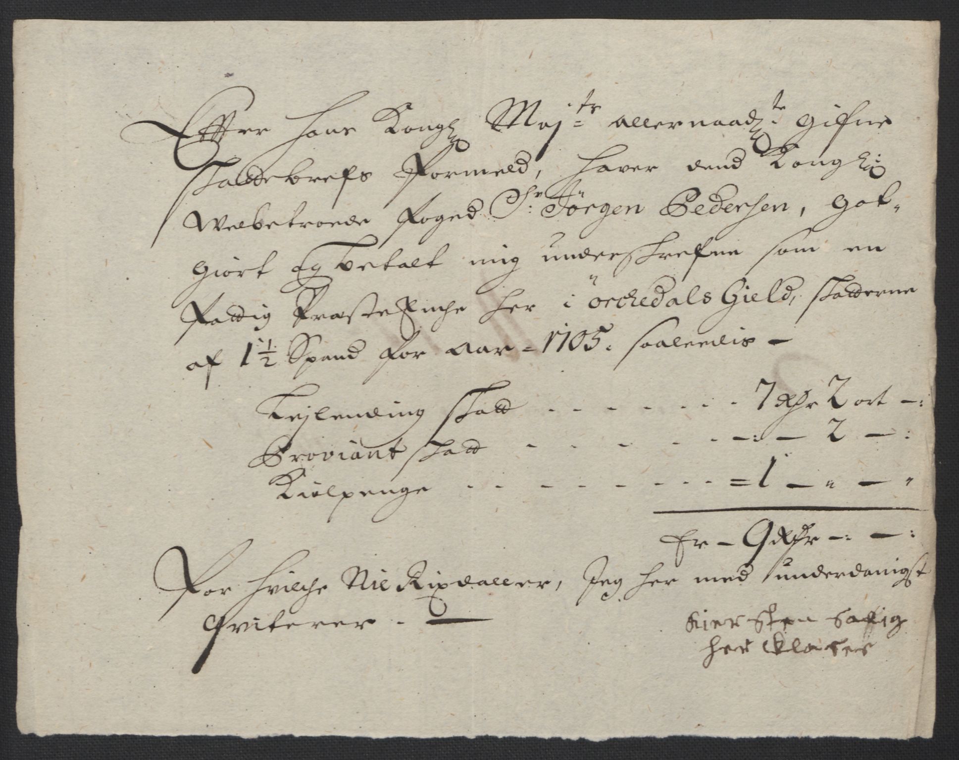 Rentekammeret inntil 1814, Reviderte regnskaper, Fogderegnskap, RA/EA-4092/R60/L3955: Fogderegnskap Orkdal og Gauldal, 1705, p. 198