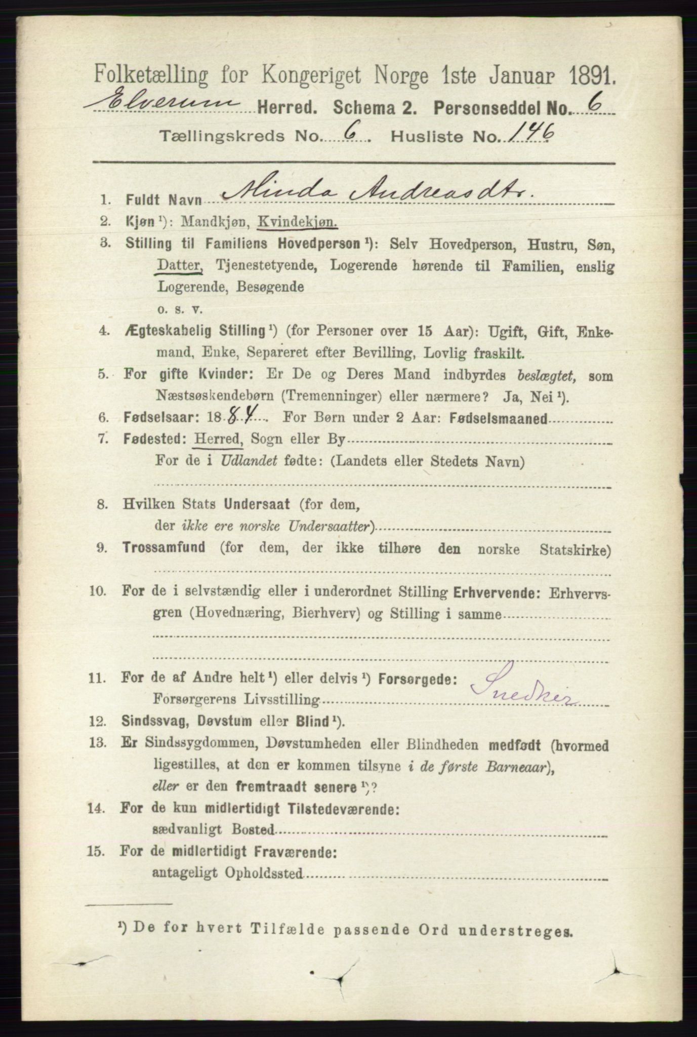 RA, 1891 census for 0427 Elverum, 1891, p. 5210