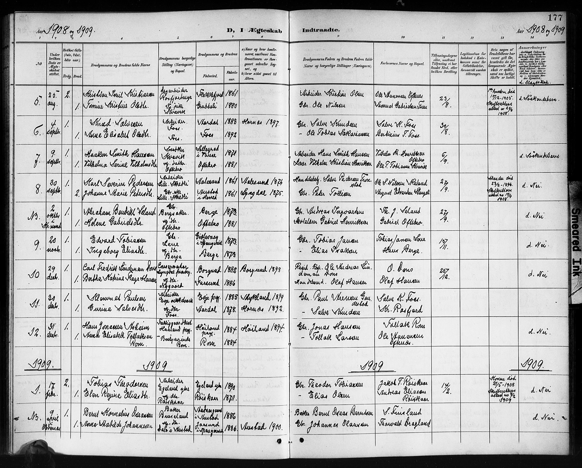 Lyngdal sokneprestkontor, AV/SAK-1111-0029/F/Fb/Fbc/L0005: Parish register (copy) no. B 5, 1897-1913, p. 177