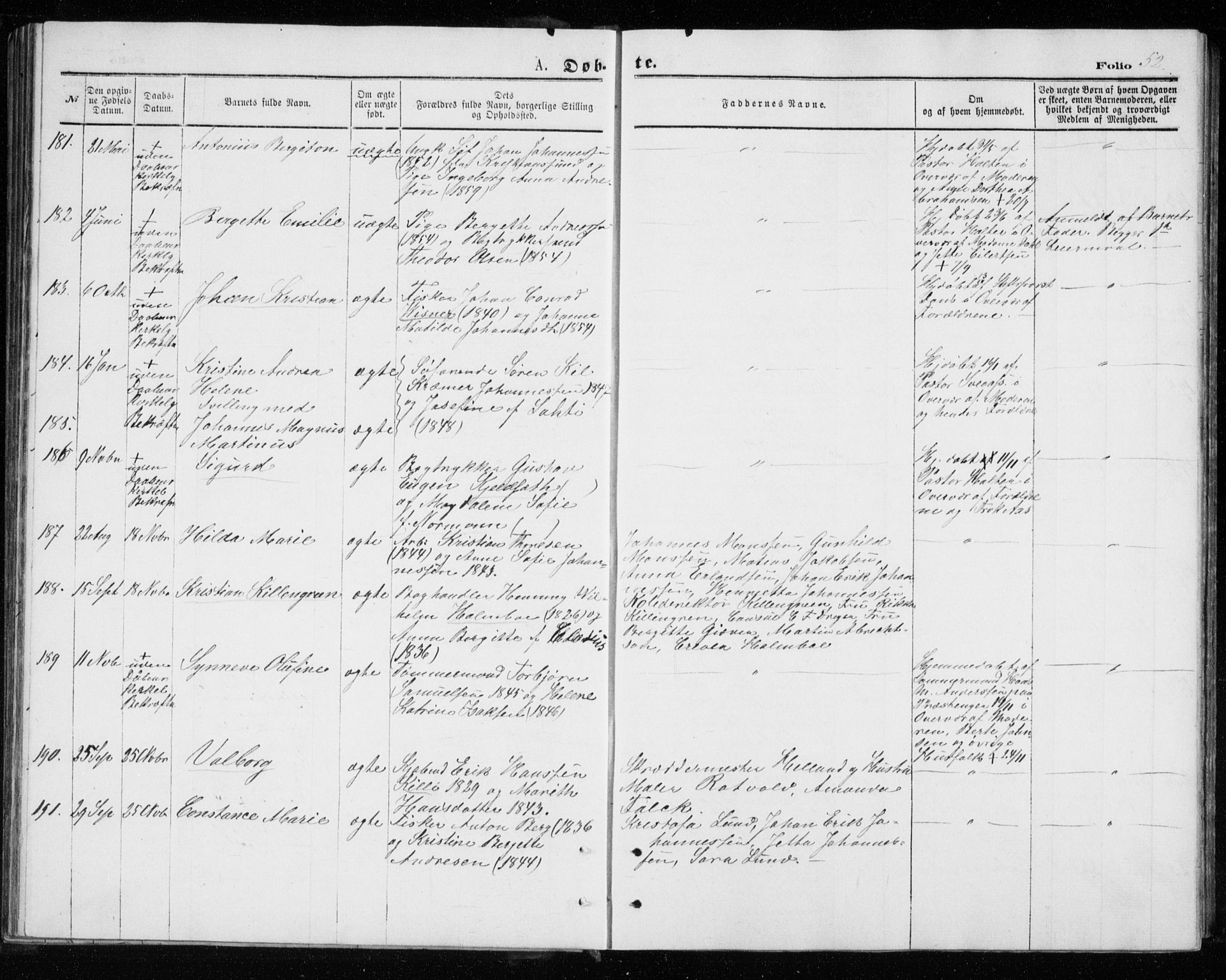 Tromsø sokneprestkontor/stiftsprosti/domprosti, AV/SATØ-S-1343/G/Gb/L0008klokker: Parish register (copy) no. 8, 1875-1879, p. 52