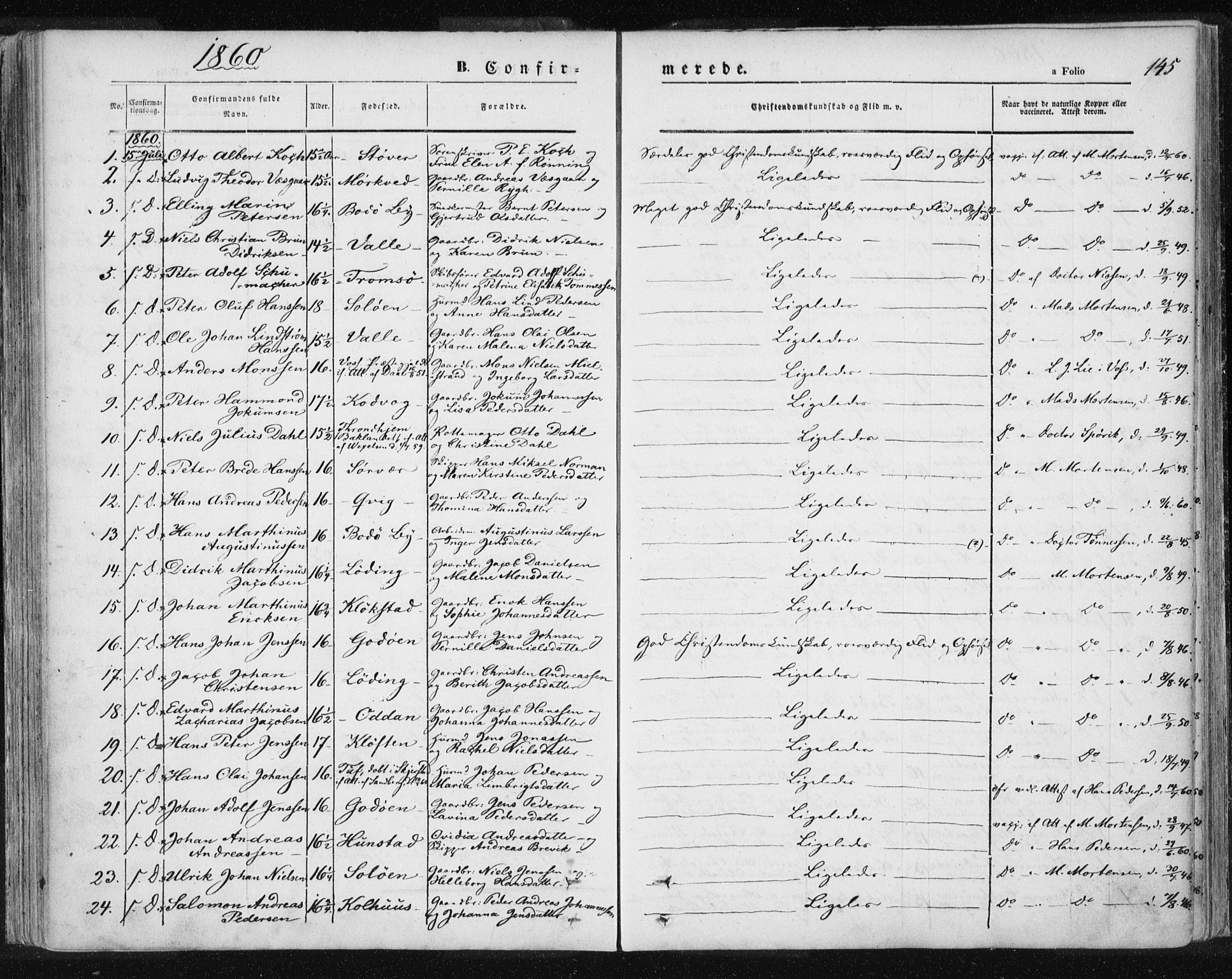 Ministerialprotokoller, klokkerbøker og fødselsregistre - Nordland, SAT/A-1459/801/L0007: Parish register (official) no. 801A07, 1845-1863, p. 145