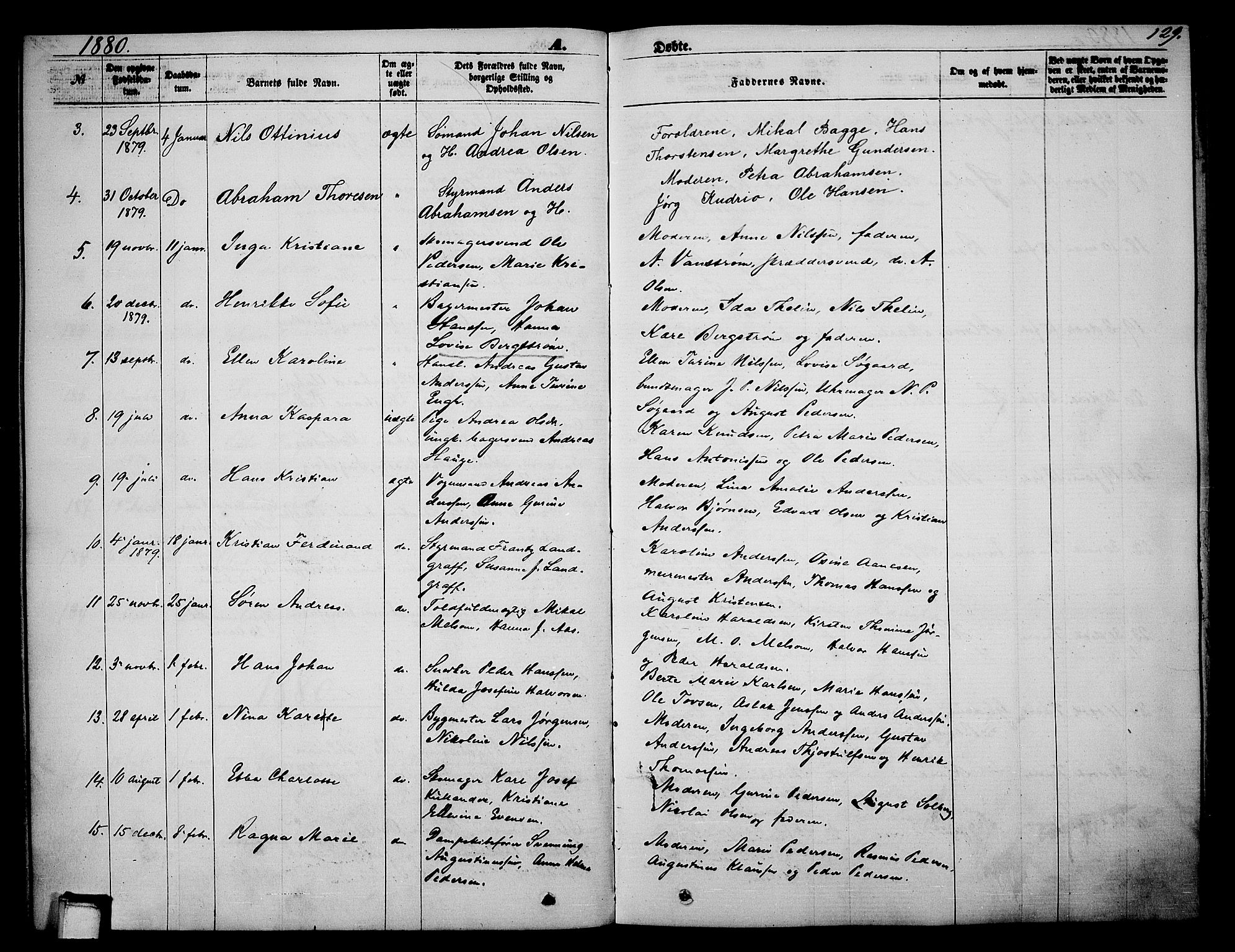 Skien kirkebøker, AV/SAKO-A-302/G/Ga/L0005: Parish register (copy) no. 5, 1868-1880, p. 129