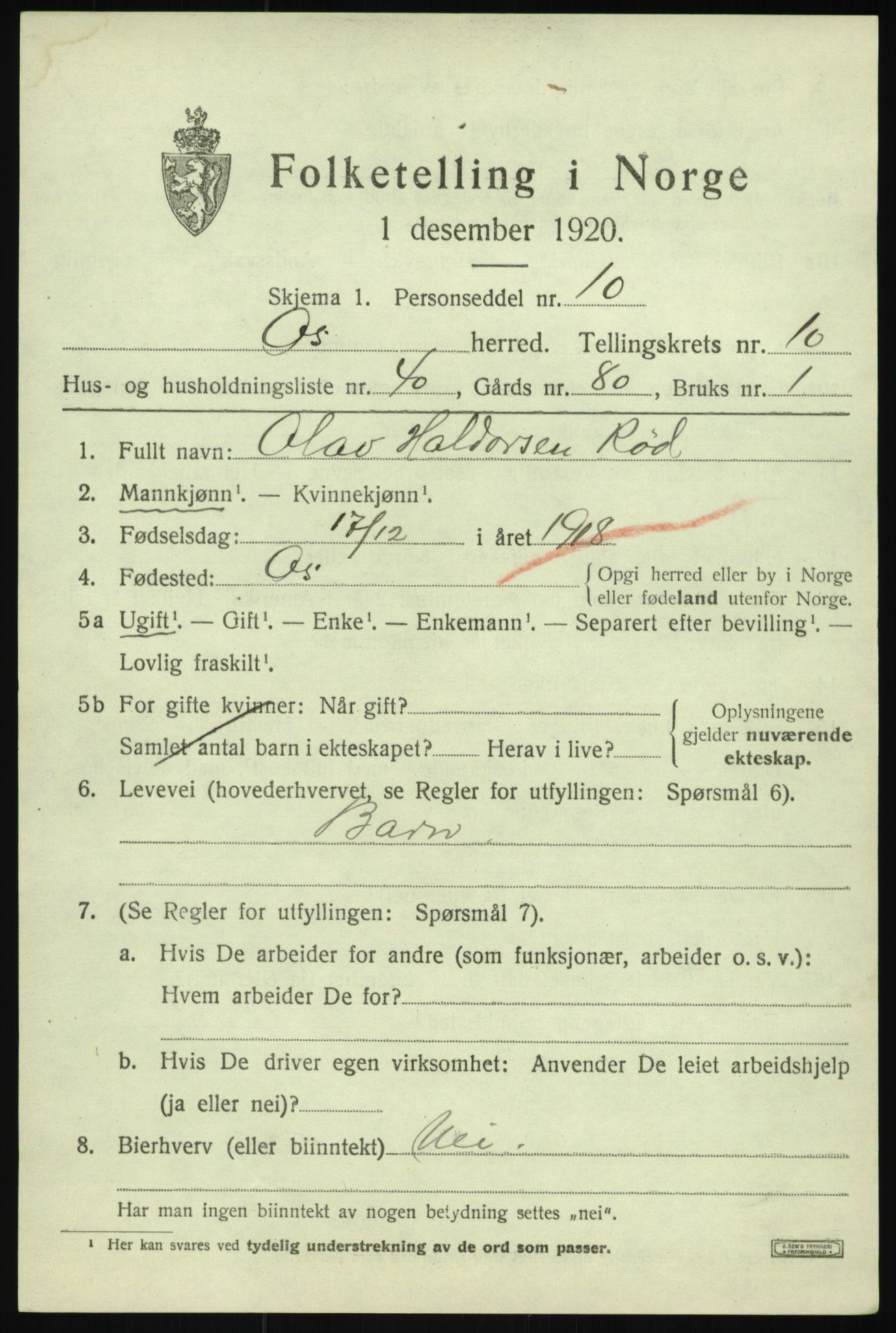 SAB, 1920 census for Os, 1920, p. 8770