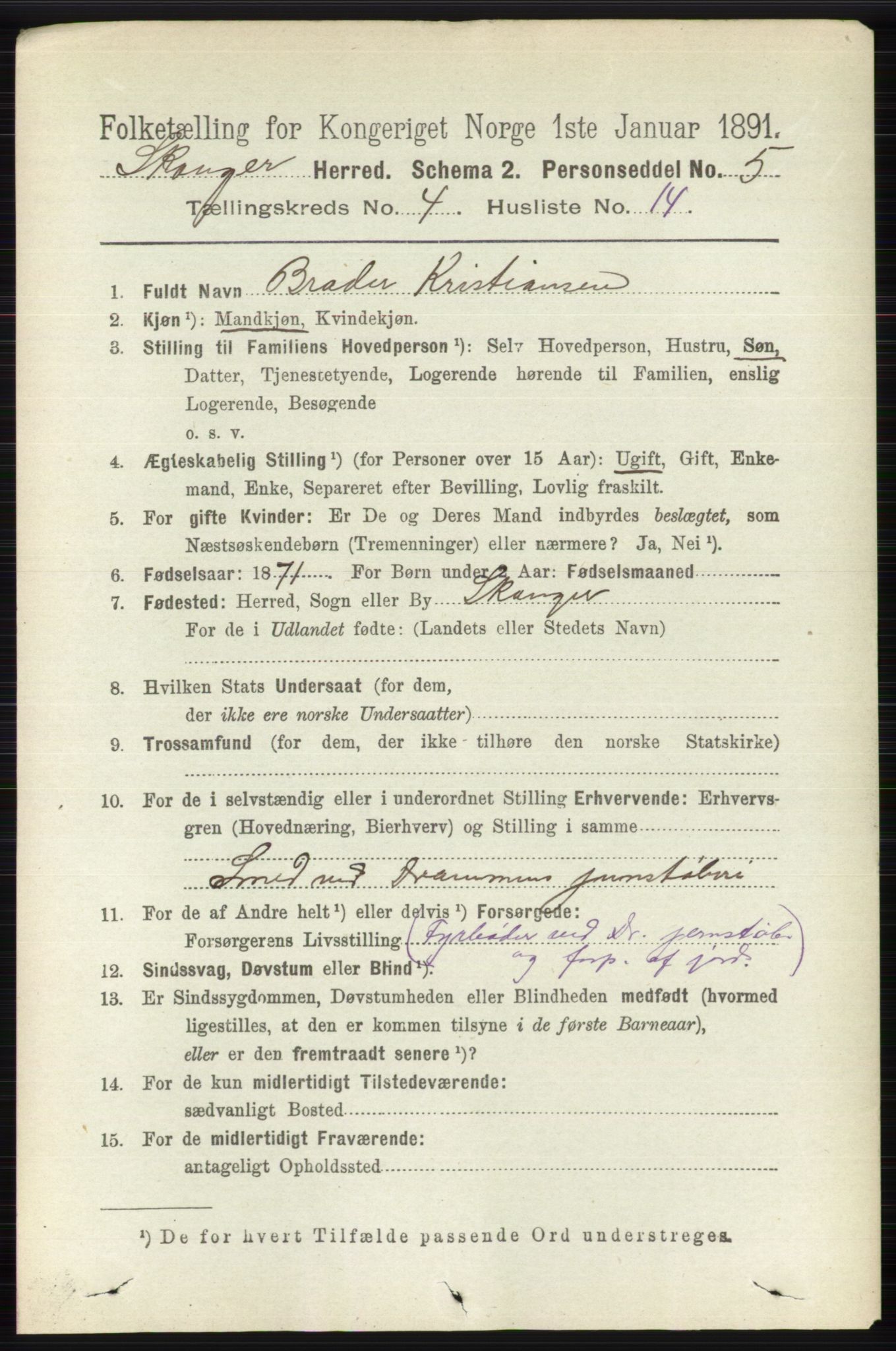 RA, 1891 census for 0712 Skoger, 1891, p. 2368