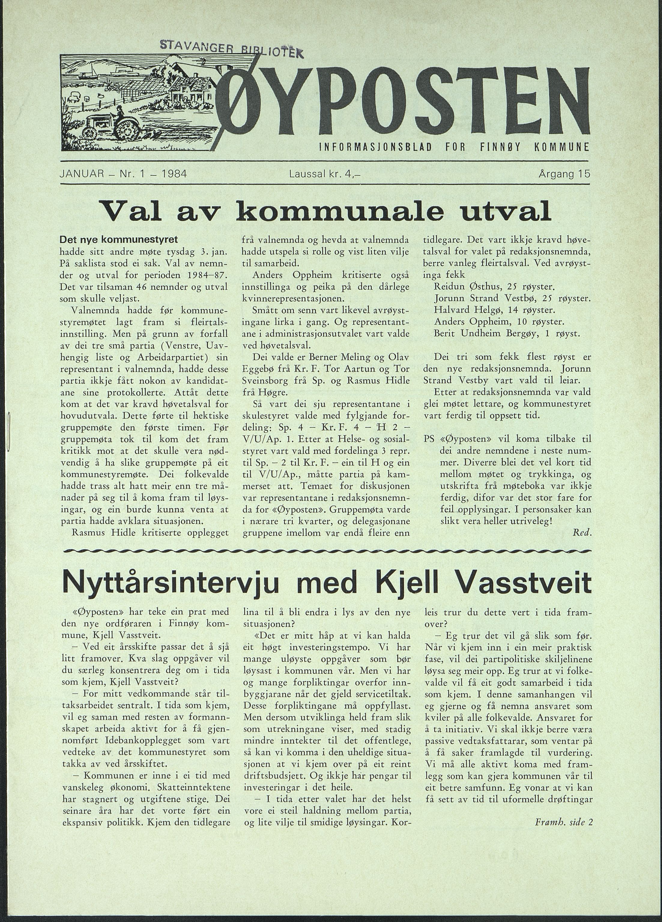 , Finnøy kommune, Øyposten, 1984, 1984