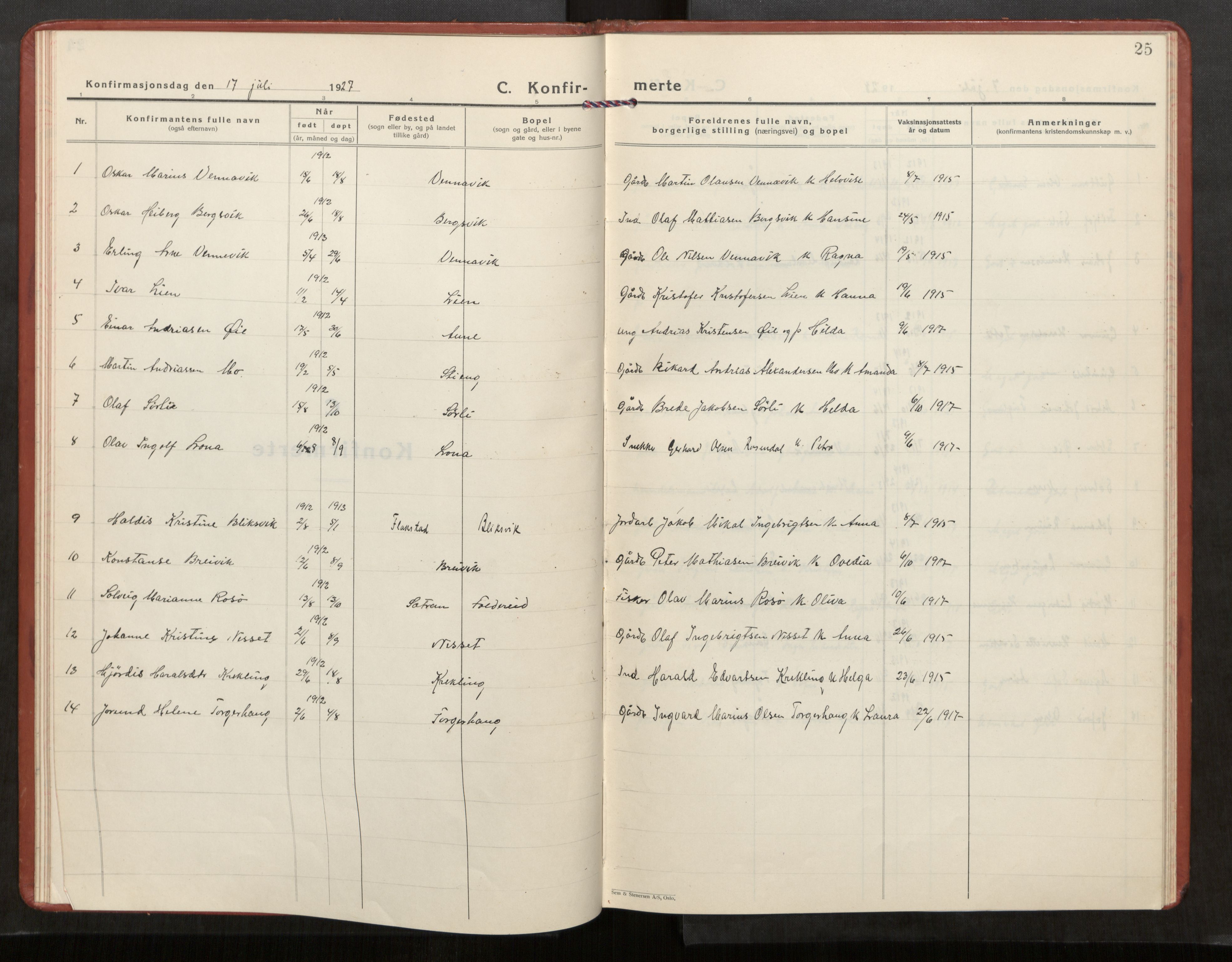 Kolvereid sokneprestkontor, SAT/A-1171/H/Ha/Haa/L0003: Parish register (official) no. 3, 1927-1935, p. 25