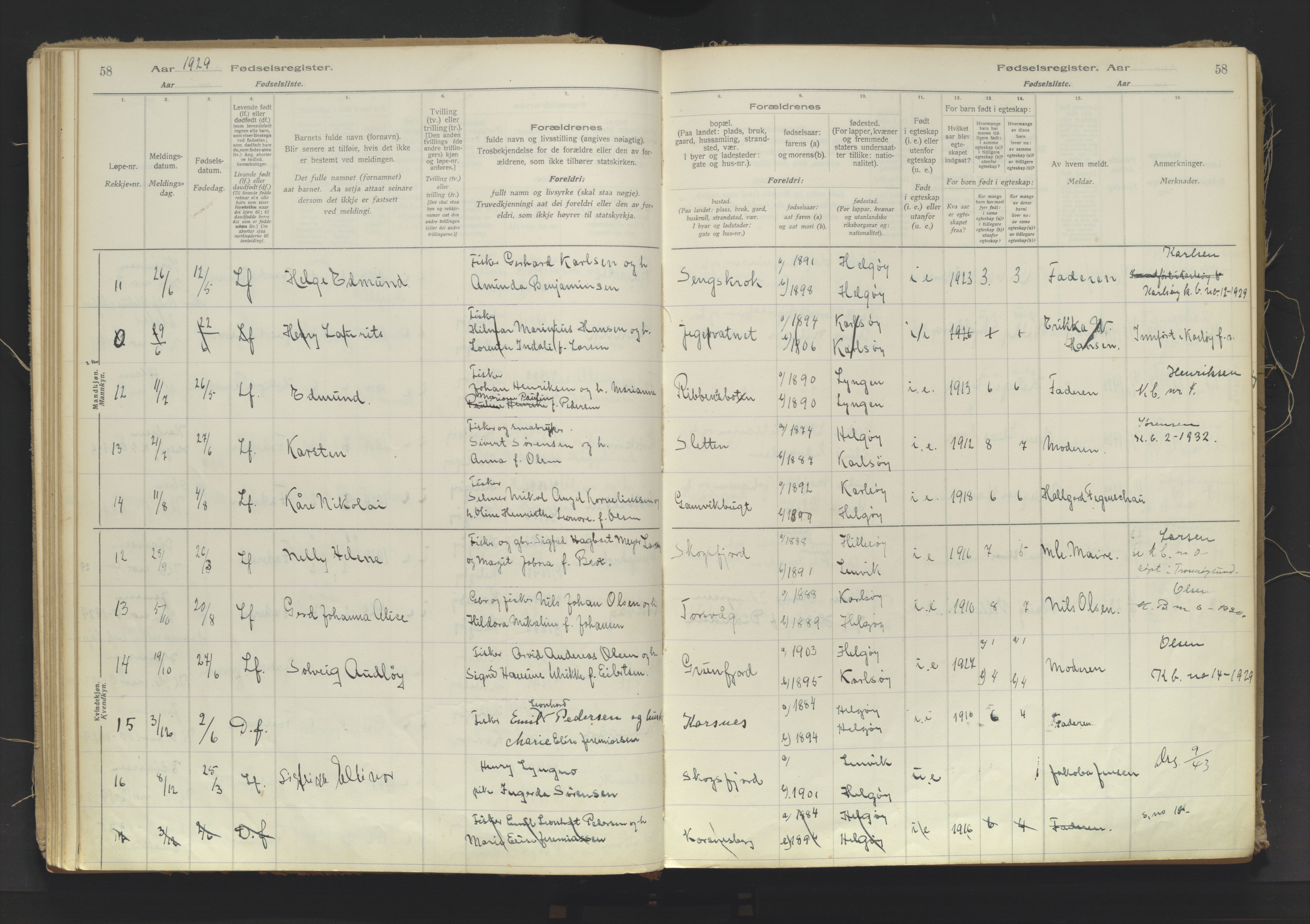 Karlsøy sokneprestembete, SATØ/S-1299/I/Ic/L0067: Birth register no. 67, 1916-1958, p. 58