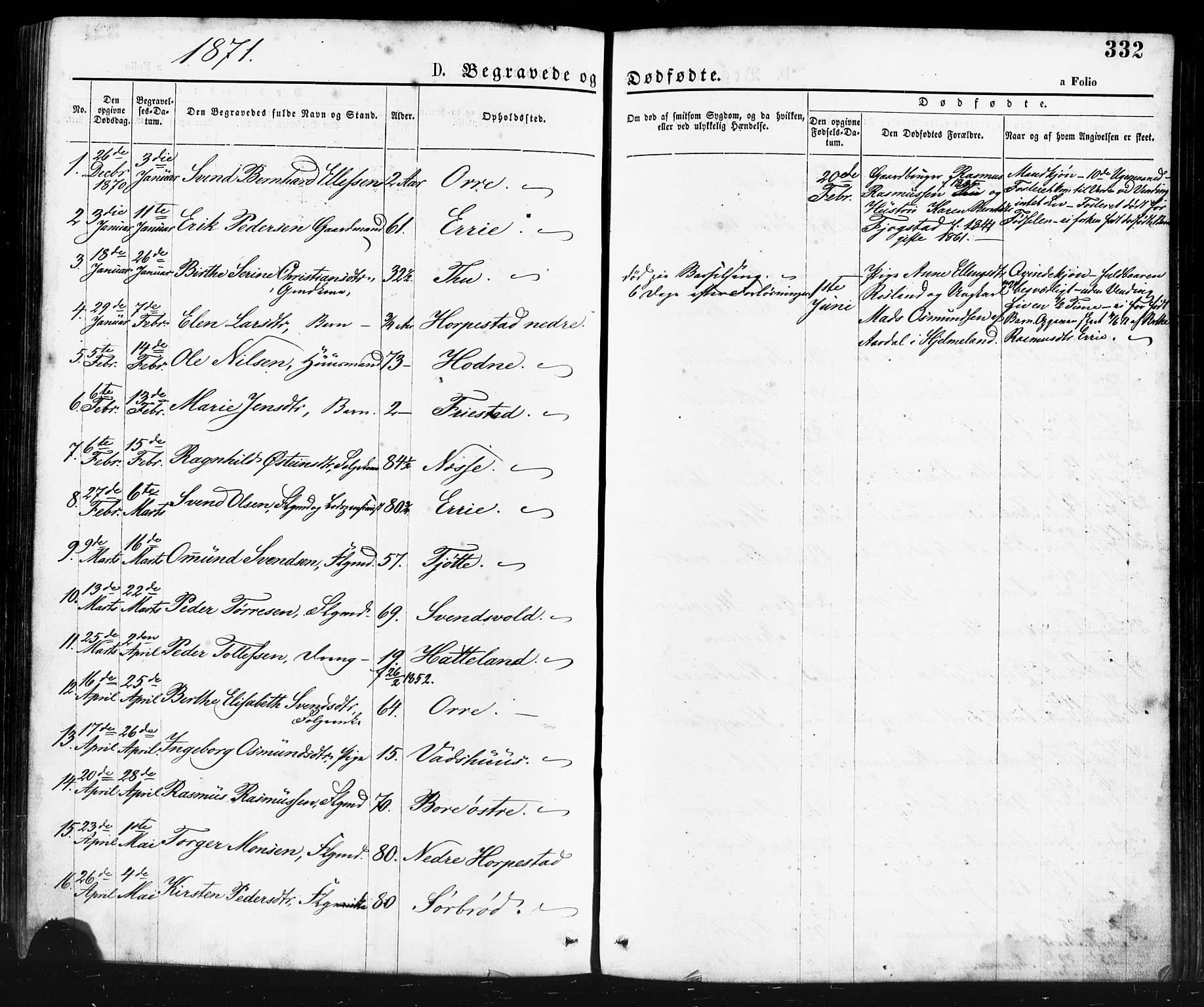 Klepp sokneprestkontor, SAST/A-101803/001/3/30BA/L0006: Parish register (official) no. A 6, 1871-1885, p. 332