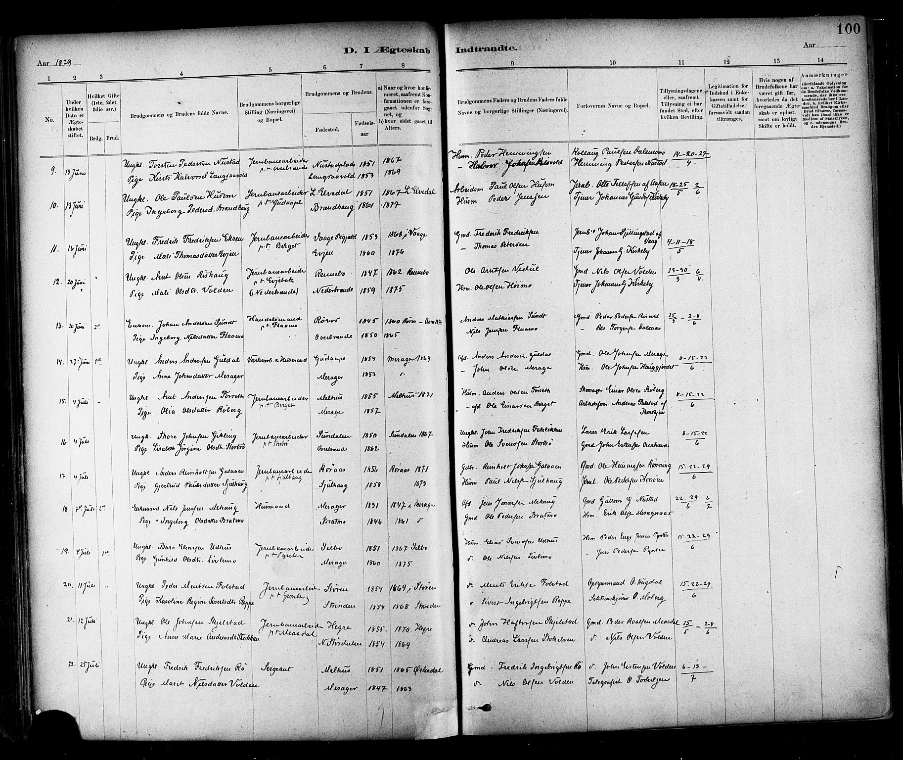Ministerialprotokoller, klokkerbøker og fødselsregistre - Nord-Trøndelag, SAT/A-1458/706/L0047: Parish register (official) no. 706A03, 1878-1892, p. 100