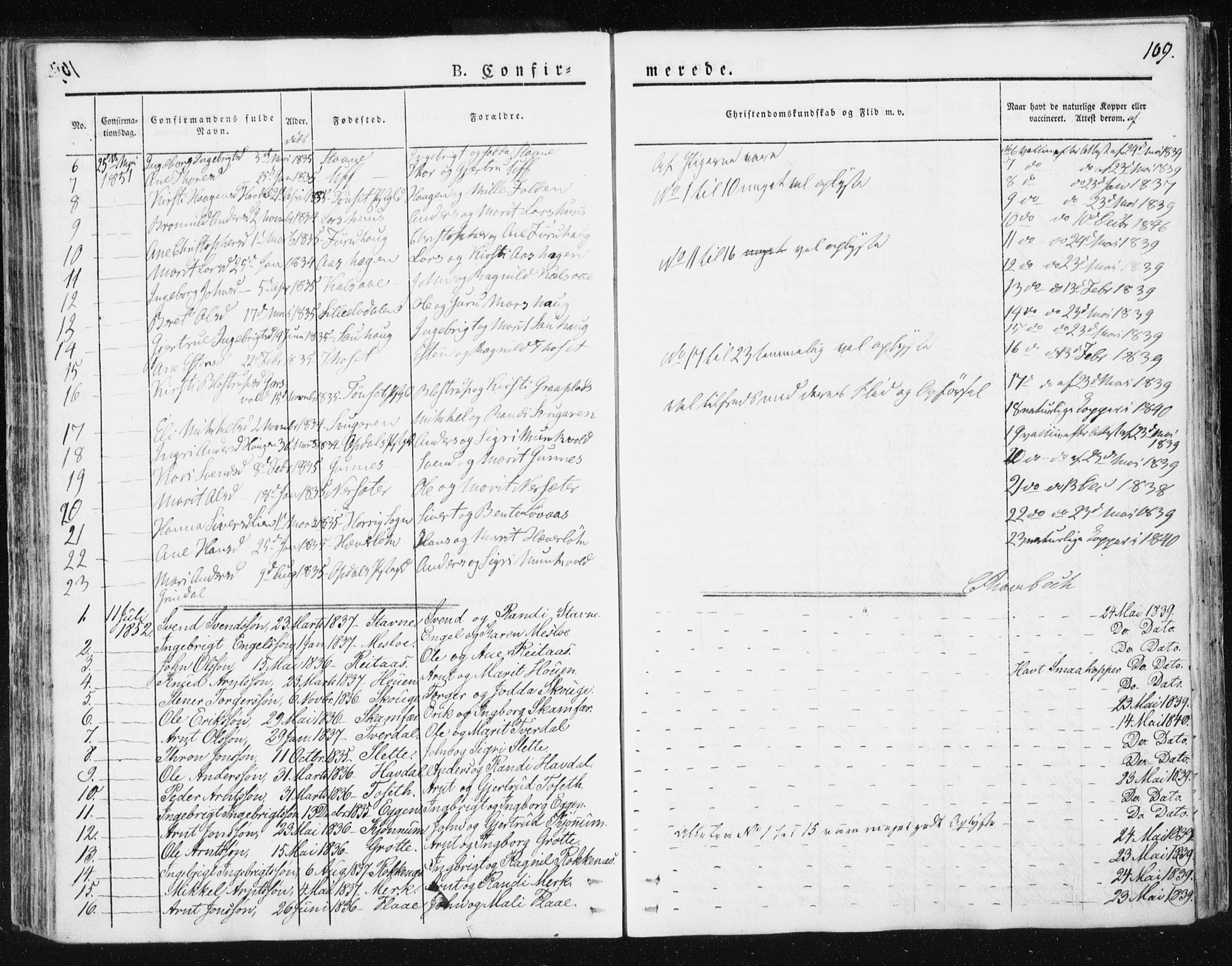 Ministerialprotokoller, klokkerbøker og fødselsregistre - Sør-Trøndelag, AV/SAT-A-1456/674/L0869: Parish register (official) no. 674A01, 1829-1860, p. 109