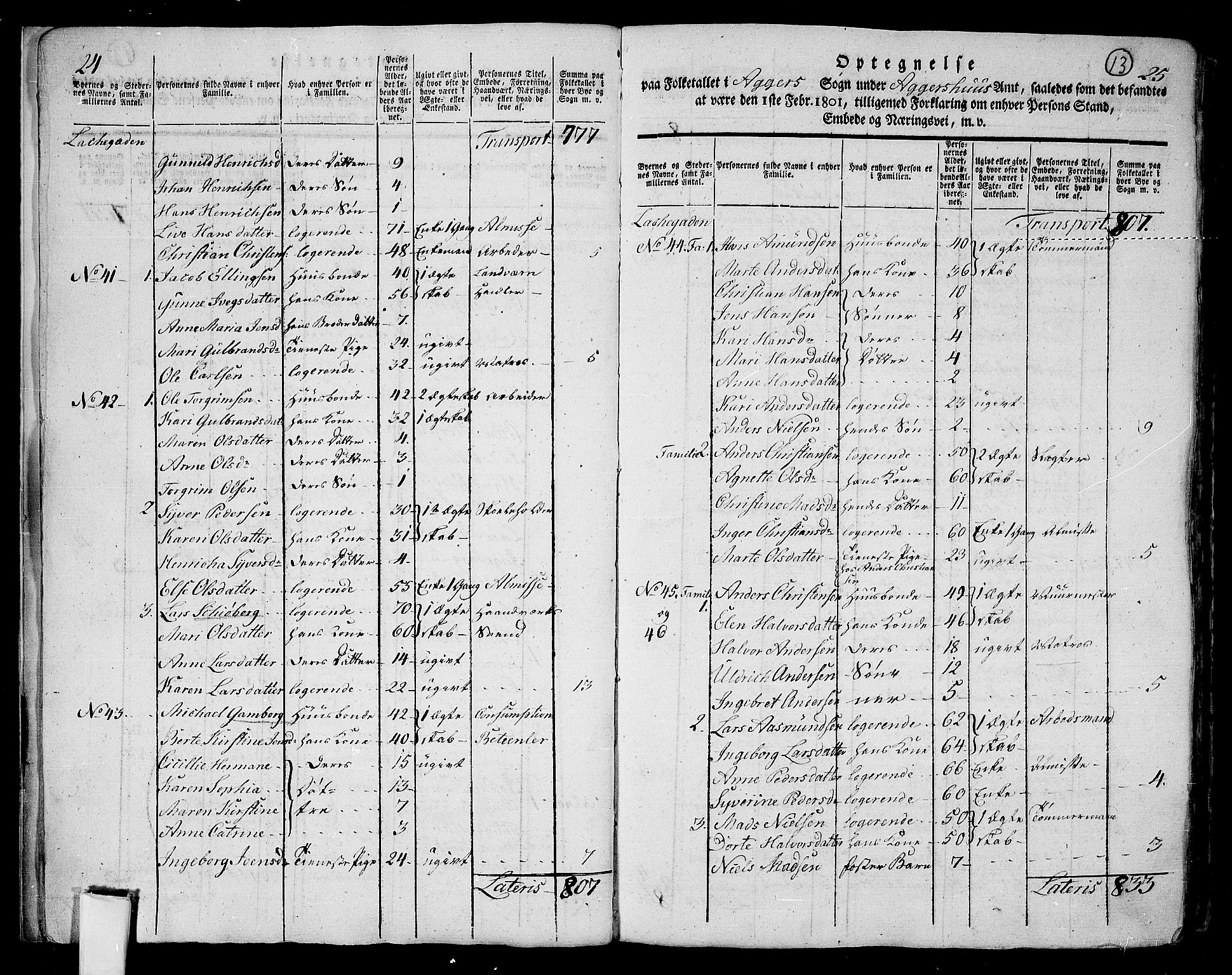 RA, 1801 census for 0218aP Aker, 1801, p. 12b-13a